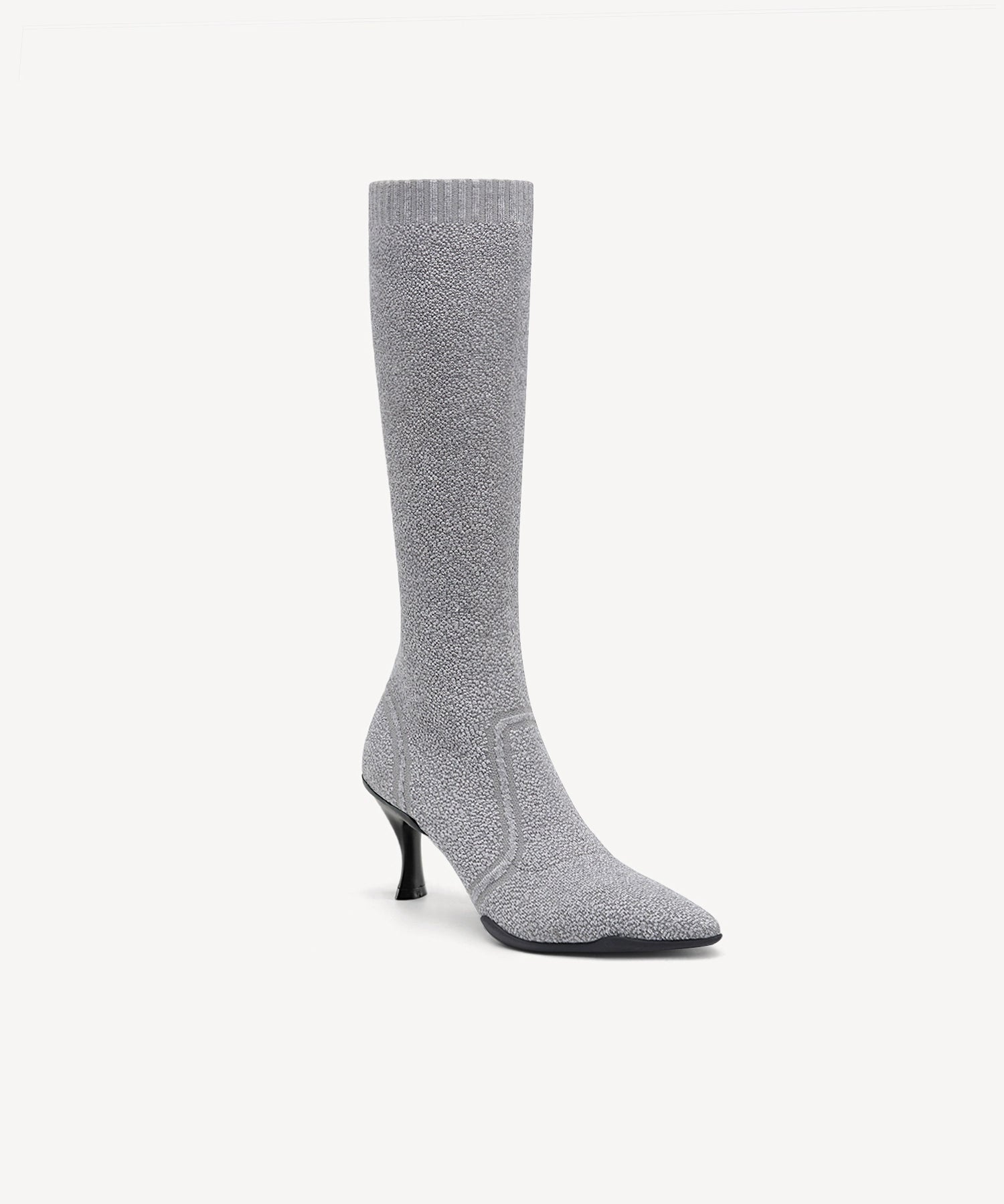 Minimalist Pointed Toe Heeled Long Boots#color_grey