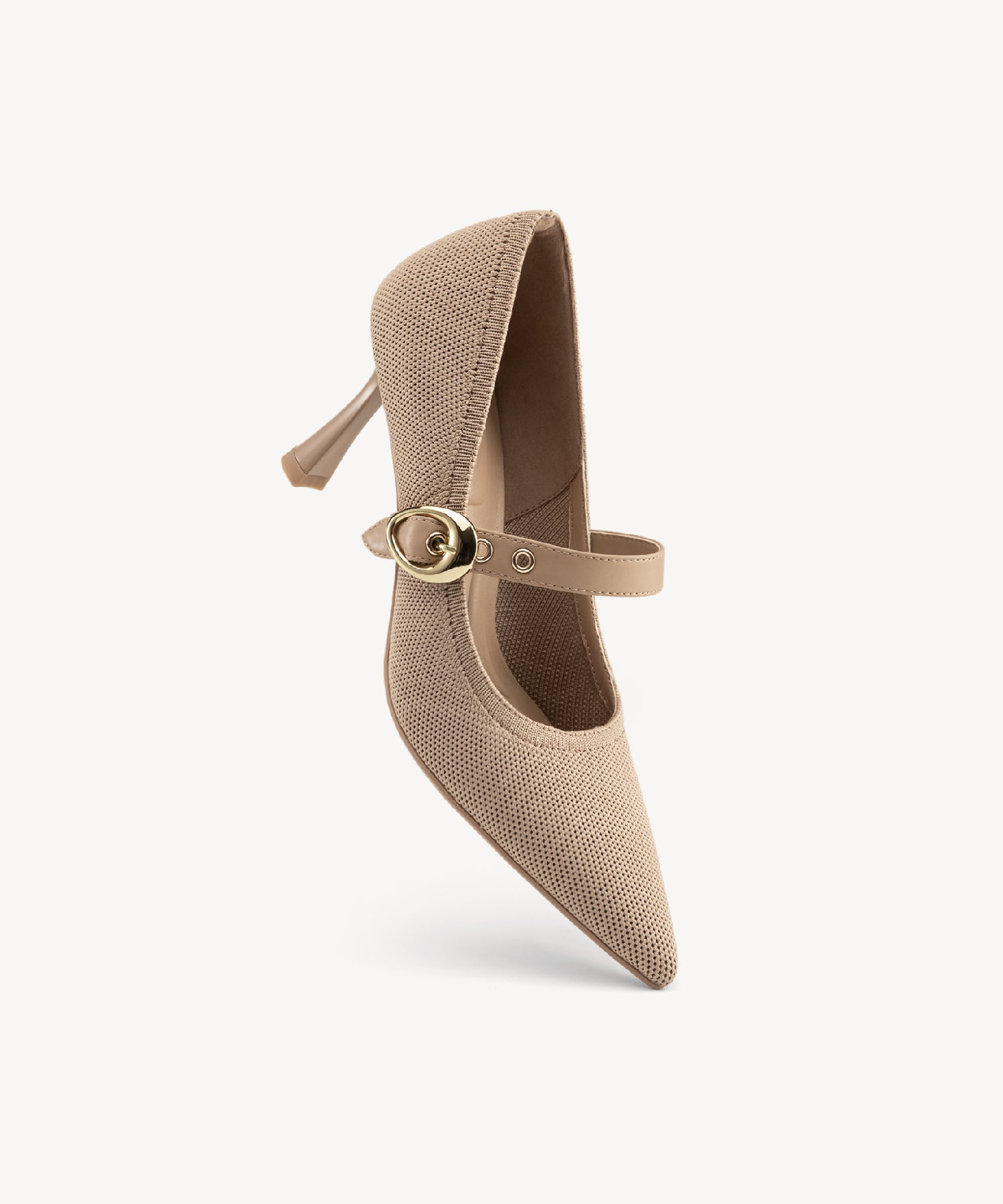 Removable Strap Pointed Toe Heeled Pumps#color_apricot