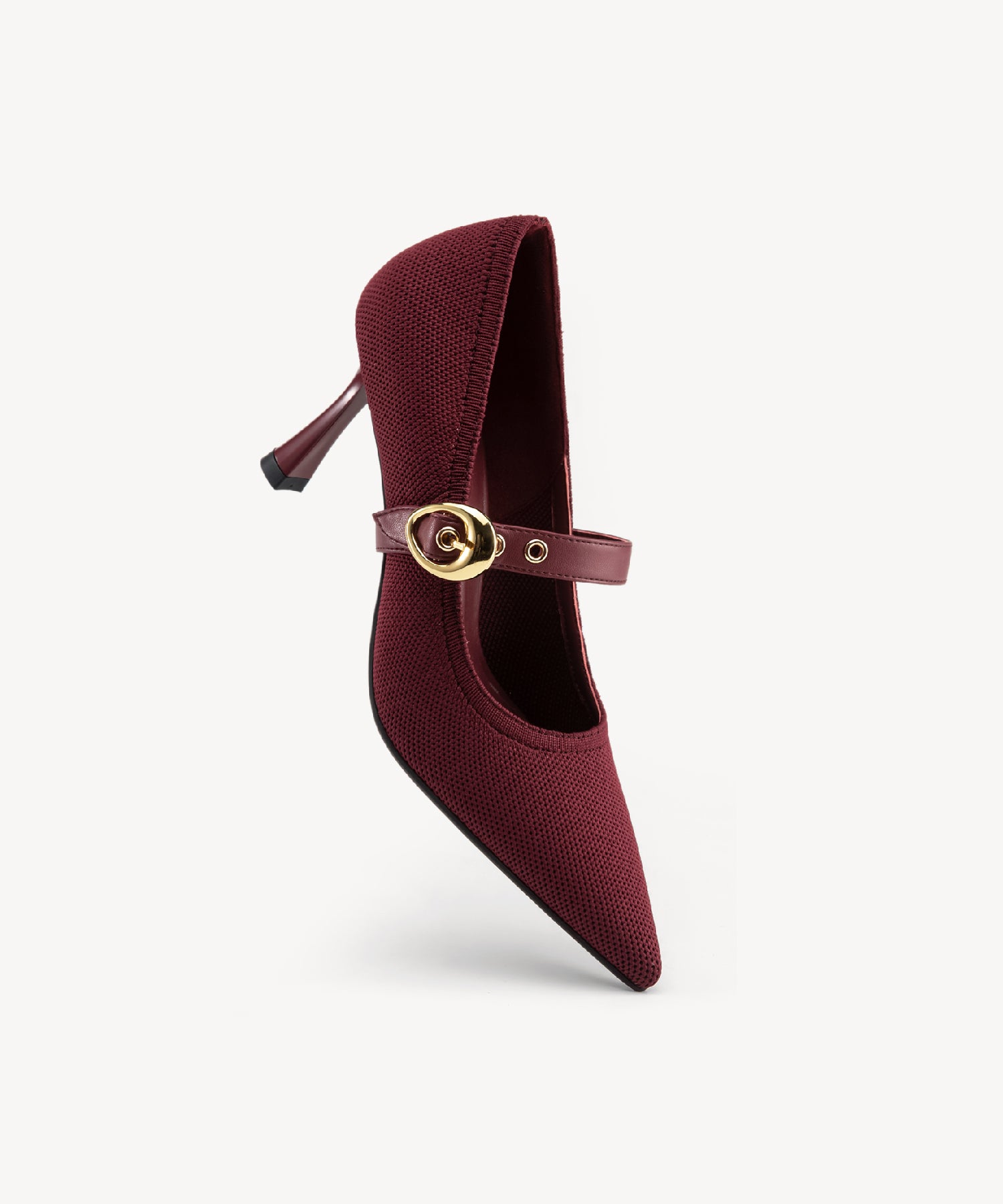 Removable Strap Pointed Toe Heeled Pumps#color_burgundy