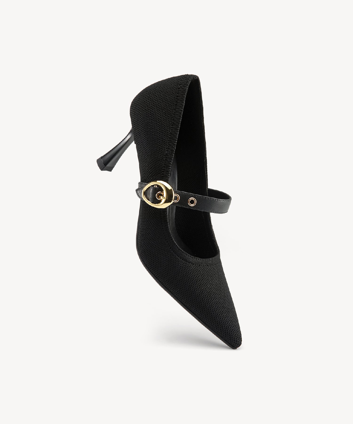 Removable Strap Pointed Toe Heeled Pumps#color_black