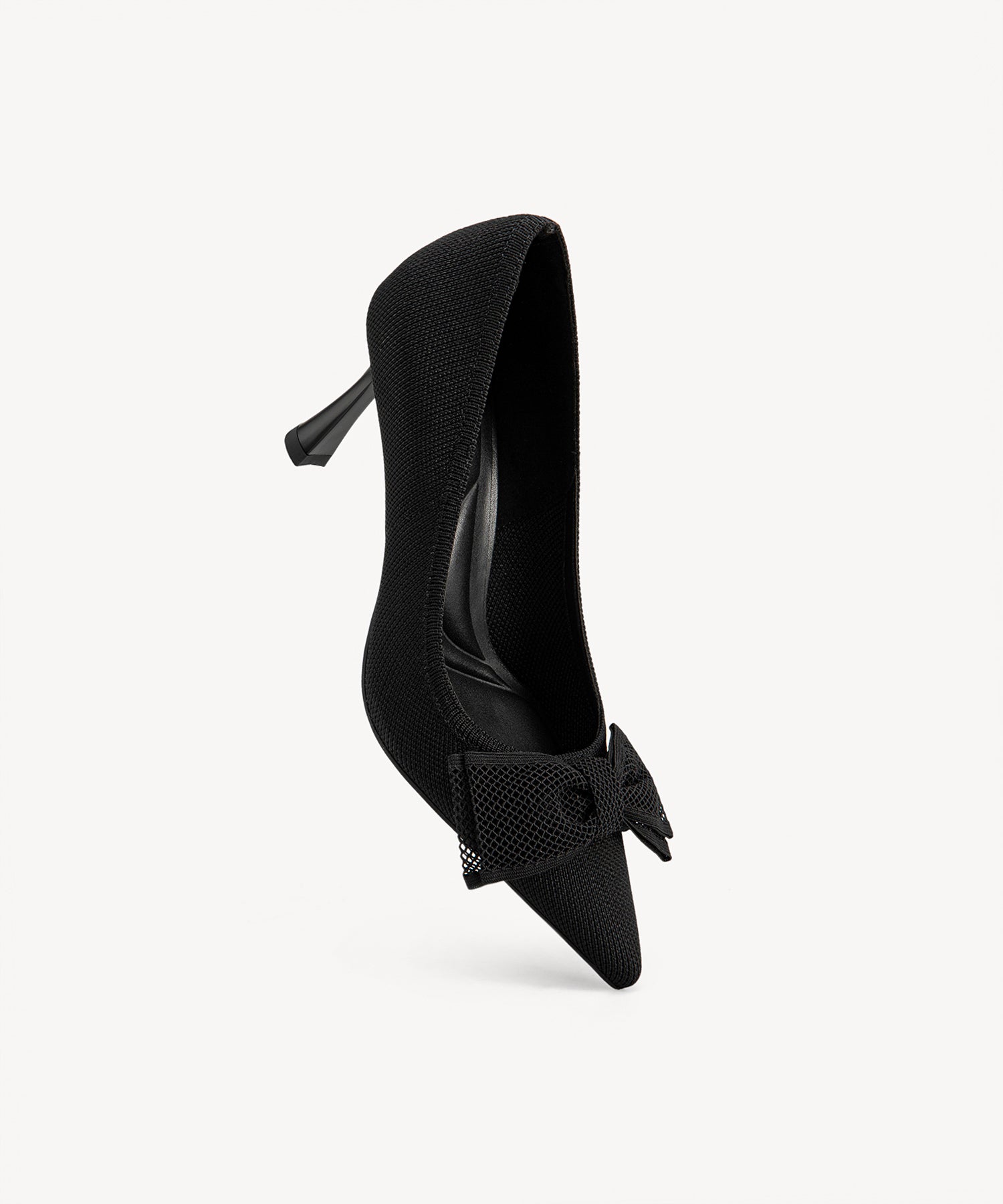 Bowtention Lace Pointed Toe Heeled Pumps
#color_black