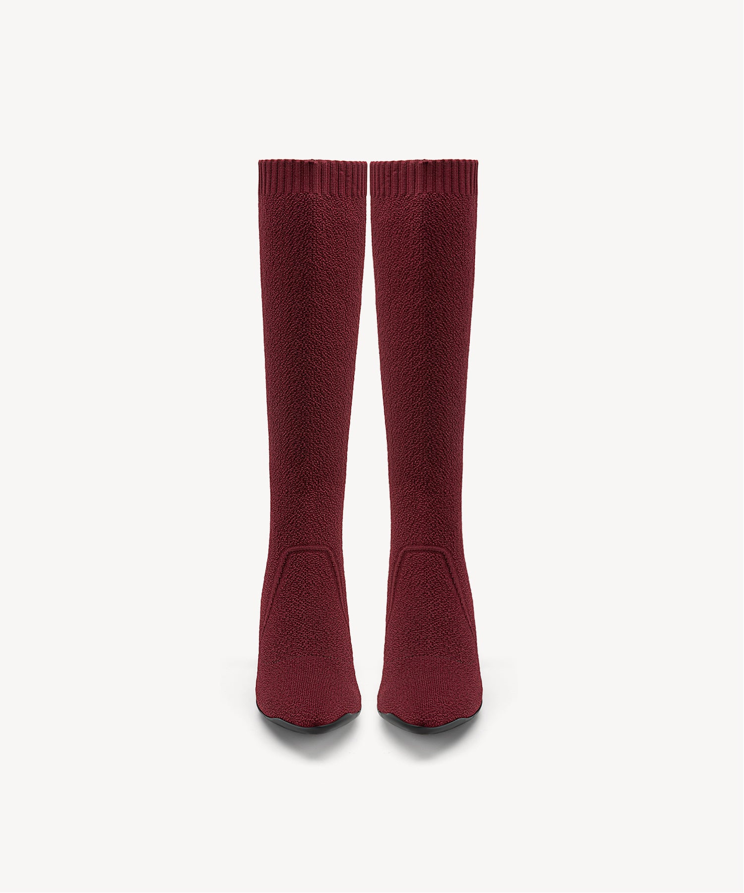 Minimalist Pointed Toe Heeled Long Boots#color_burgundy