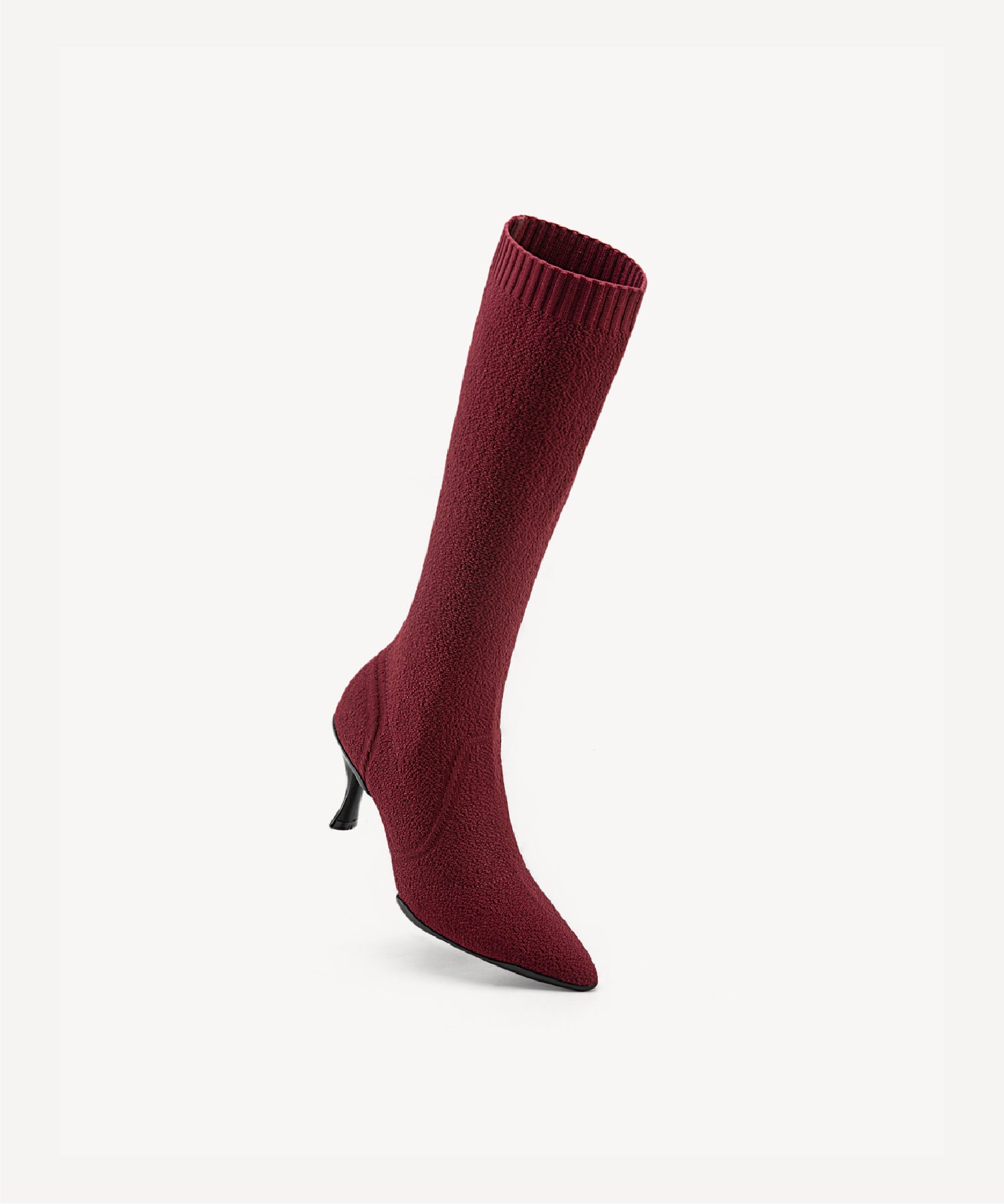 Minimalist Pointed Toe Heeled Long Boots#color_burgundy