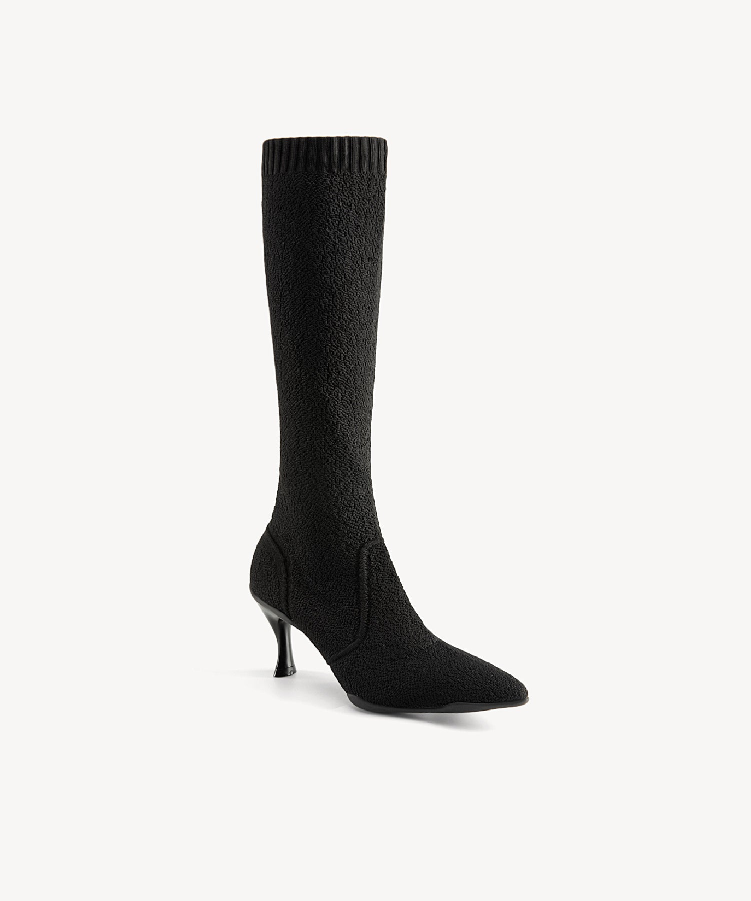 Minimalist Pointed Toe Heeled Long Boots#color_black