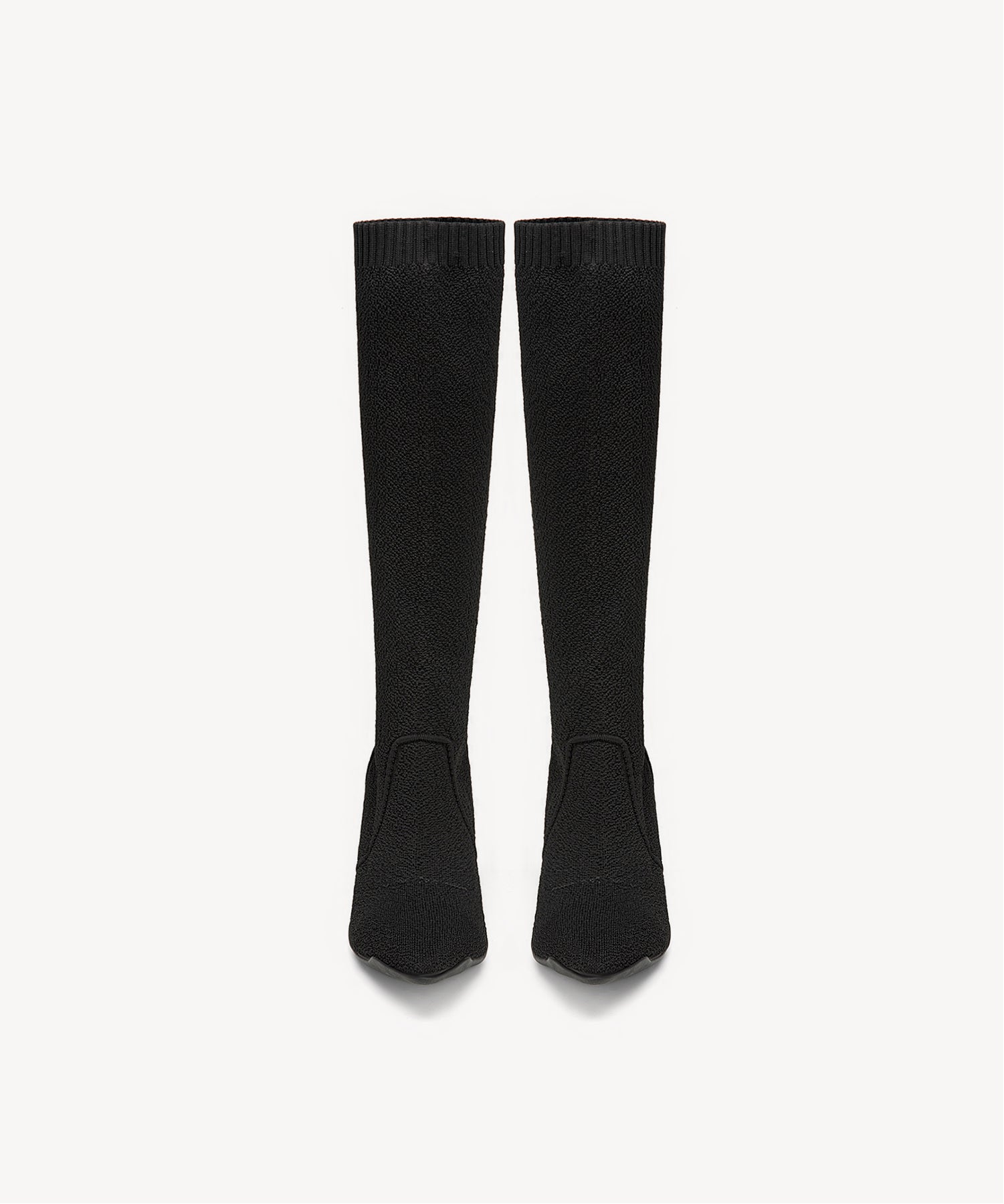 Minimalist Pointed Toe Heeled Long Boots#color_black