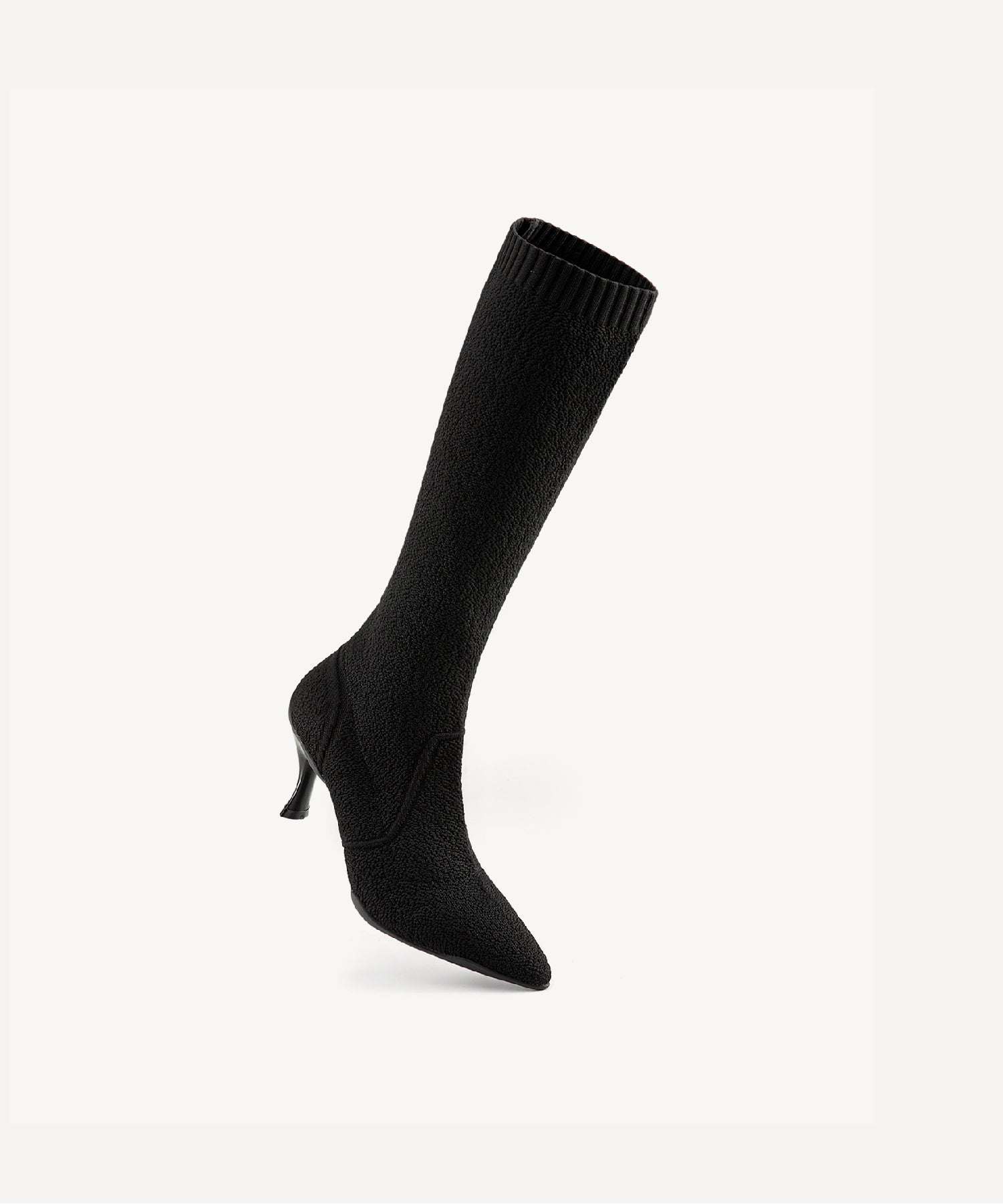 Minimalist Pointed Toe Heeled Long Boots#color_black