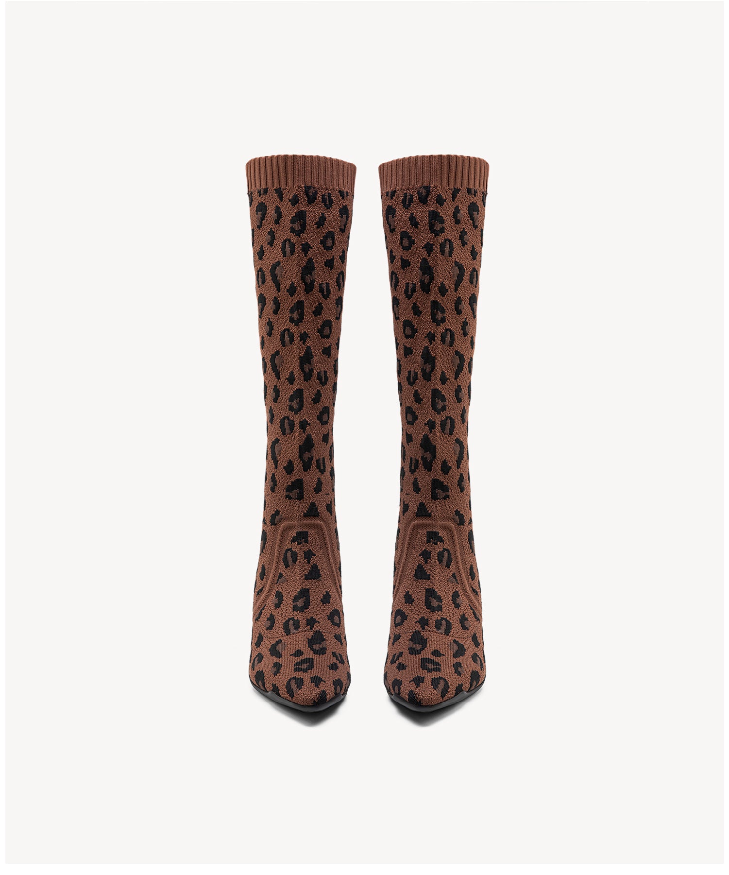 Minimalist Pointed Toe Heeled Long Boots#color_brown leopard