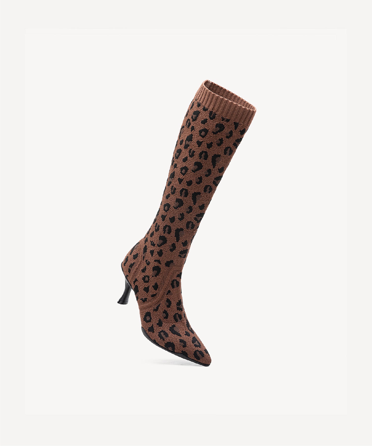 Minimalist Pointed Toe Heeled Long Boots#color_brown leopard