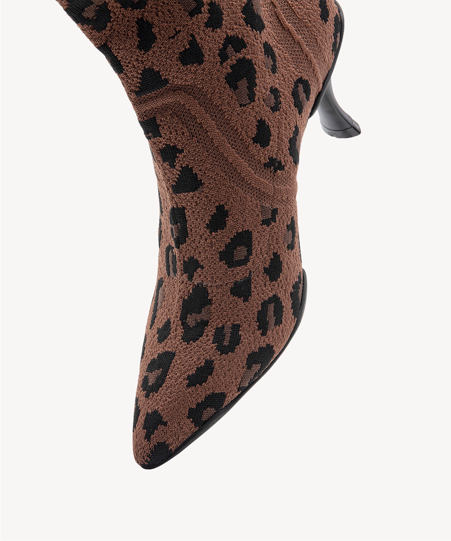 Minimalist Pointed Toe Heeled Long Boots#color_brown leopard