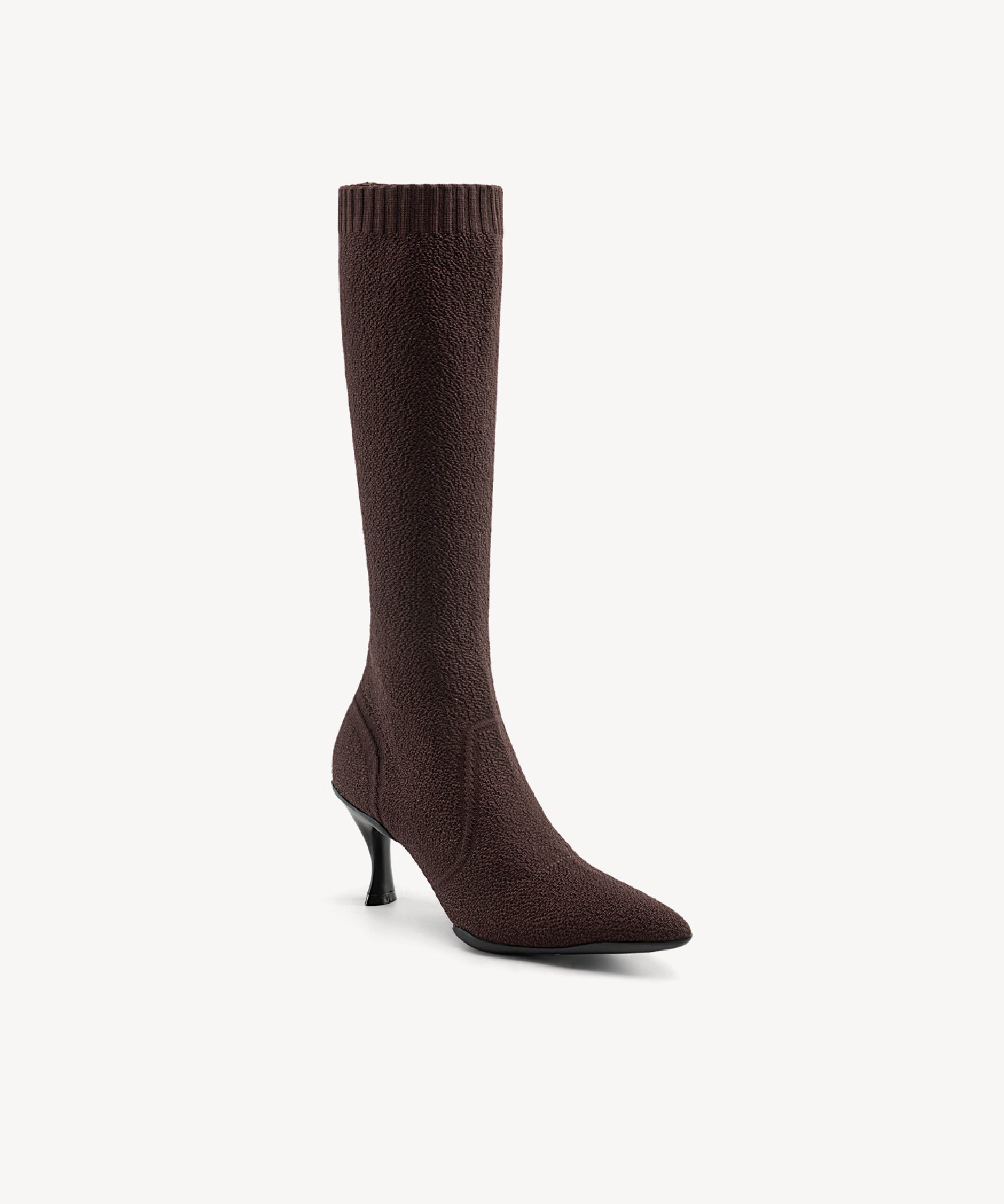 Minimalist Pointed Toe Heeled Long Boots#color_coffee