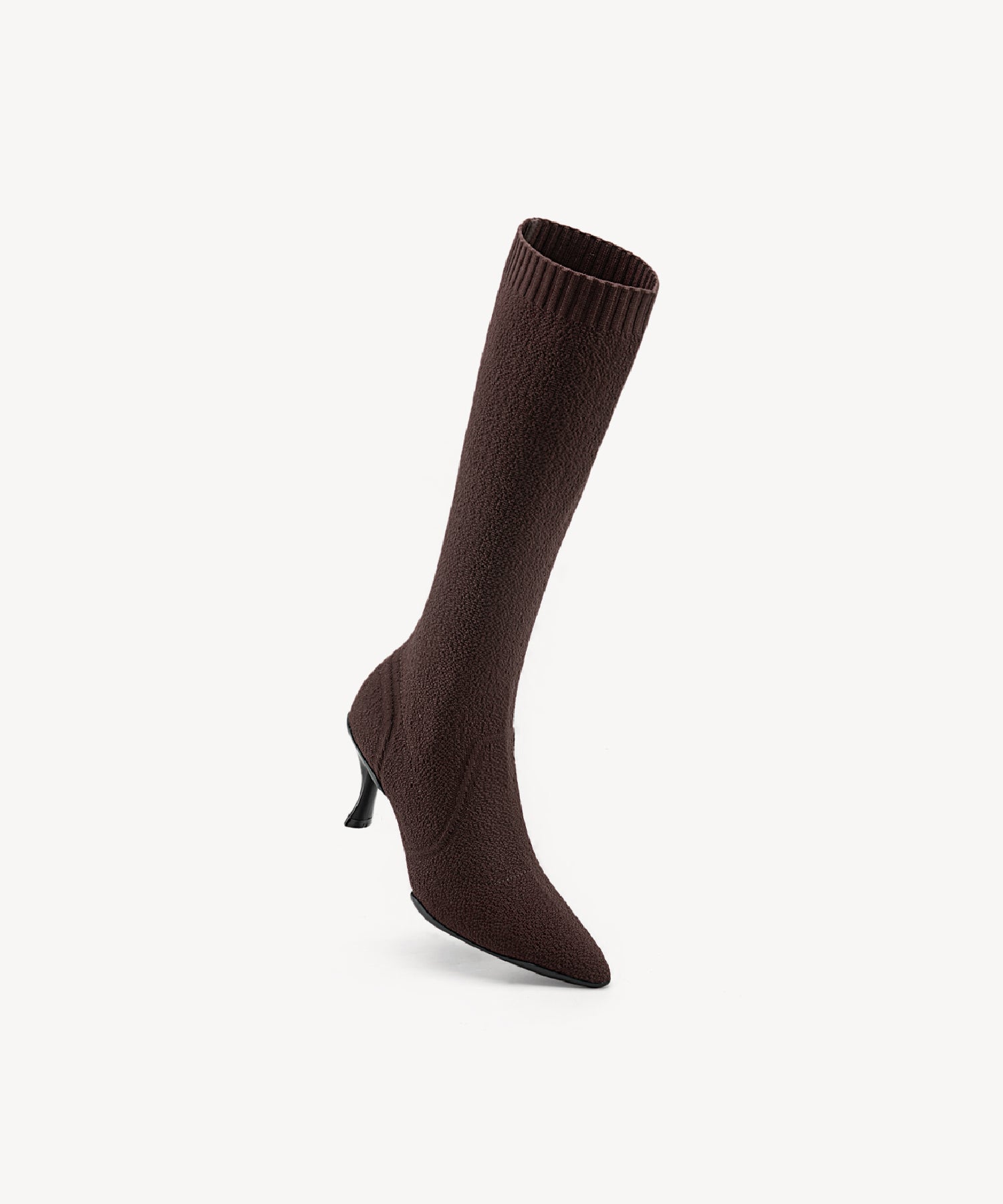 Minimalist Pointed Toe Heeled Long Boots#color_coffee