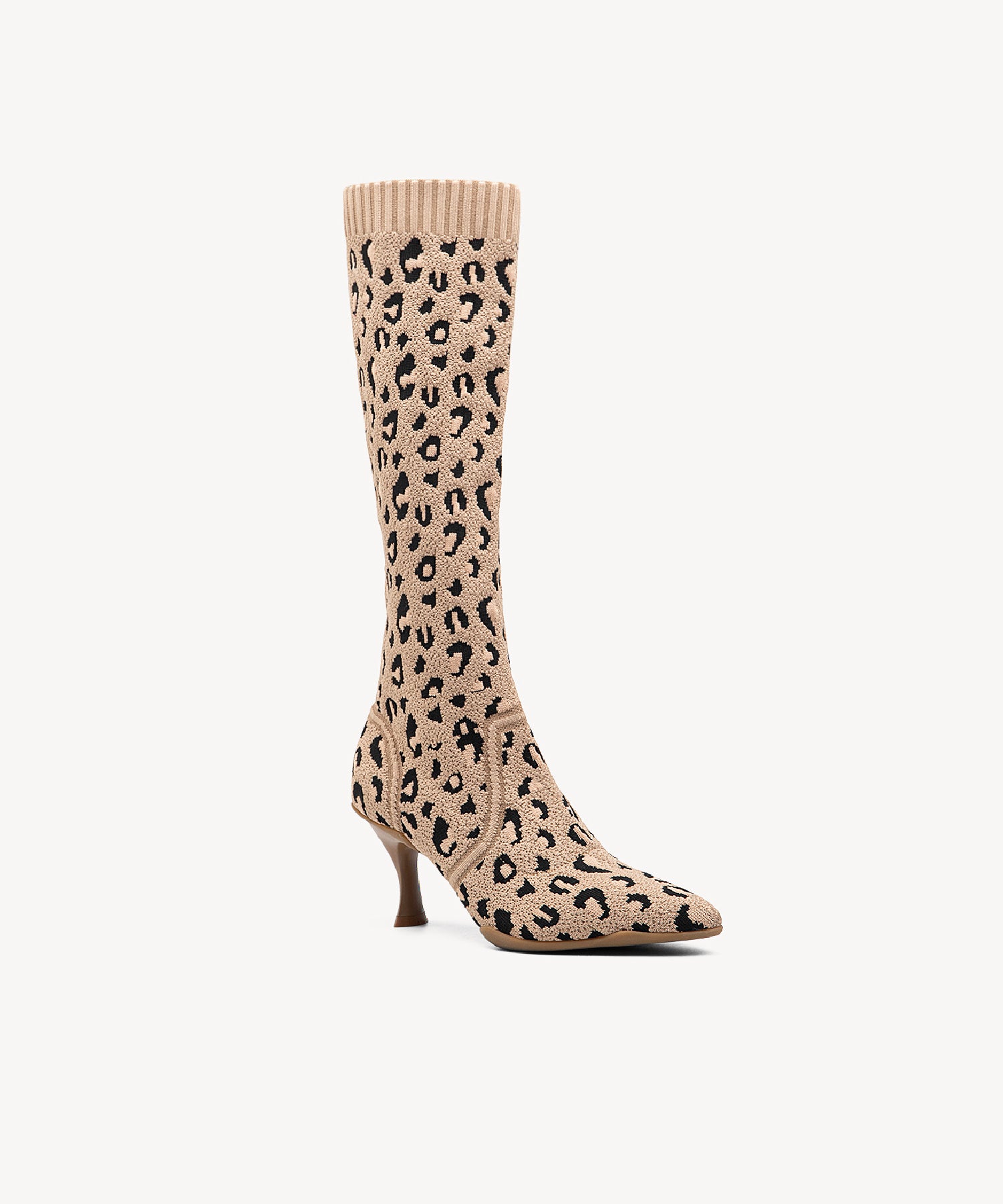 Minimalist Pointed Toe Heeled Long Boots#color_leopard
