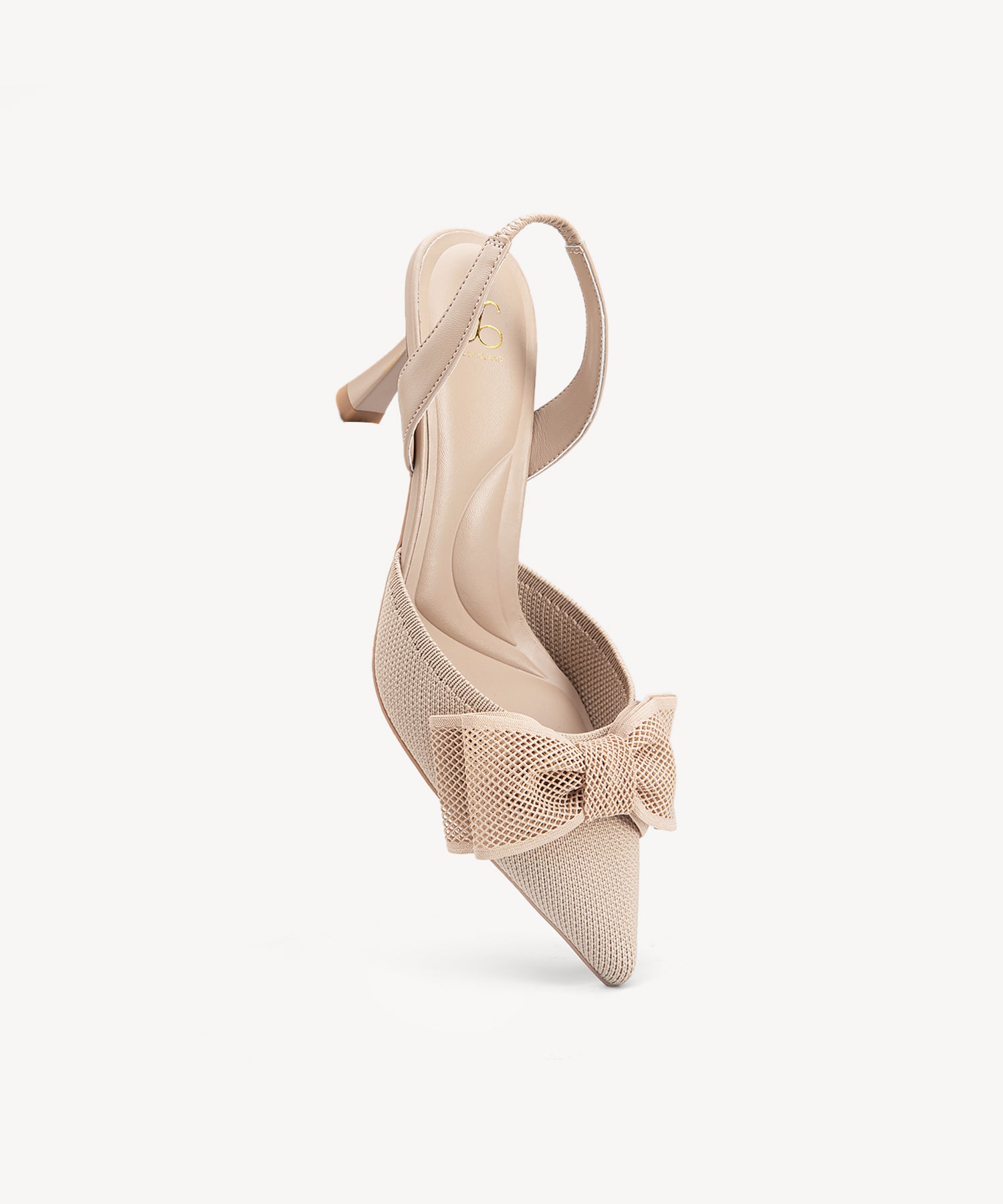 Bowtention Lace Pointed Toe Heeled Slingback #color_apricot