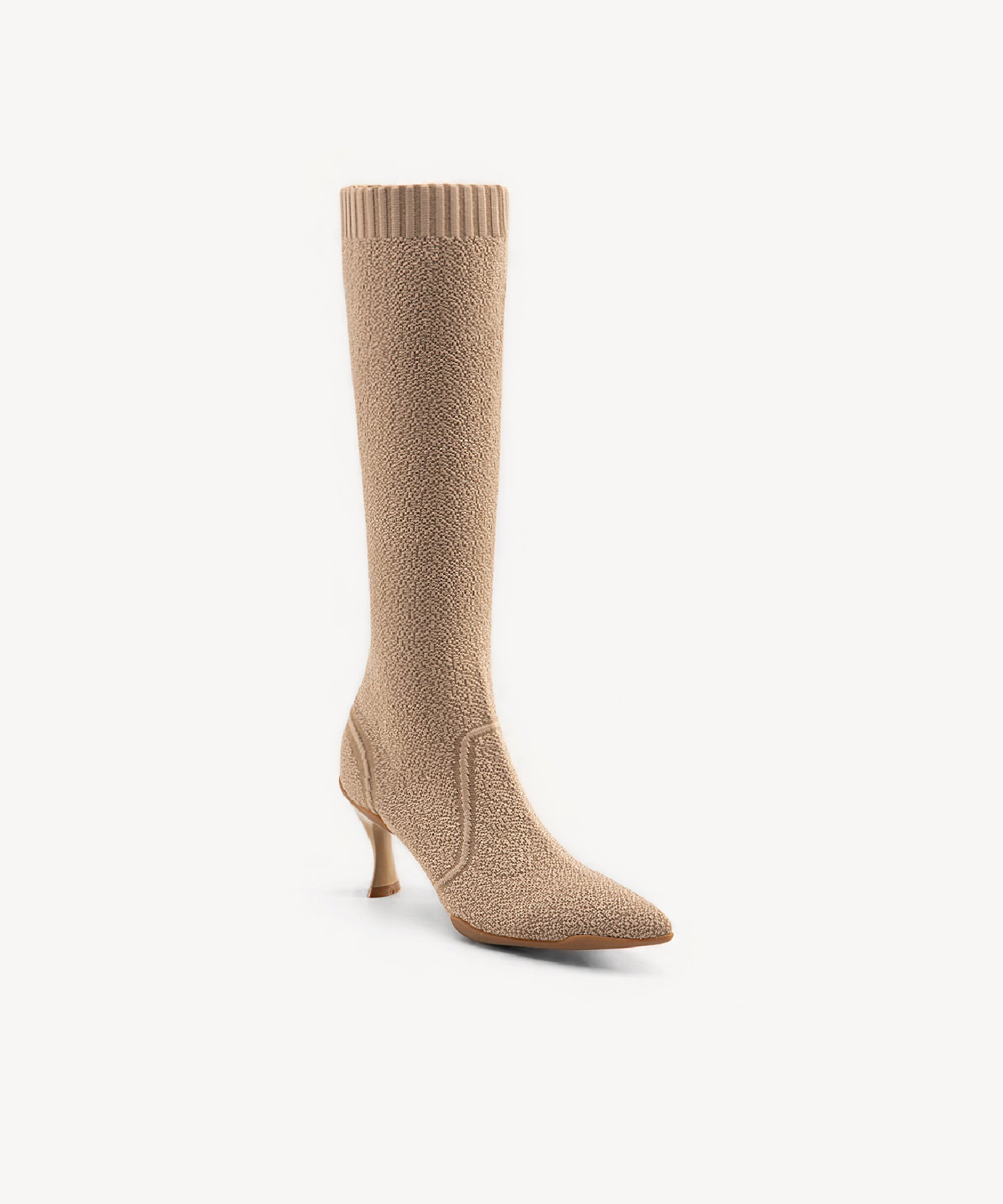 Minimalist Pointed Toe Heeled Long Boots#color_Apricot