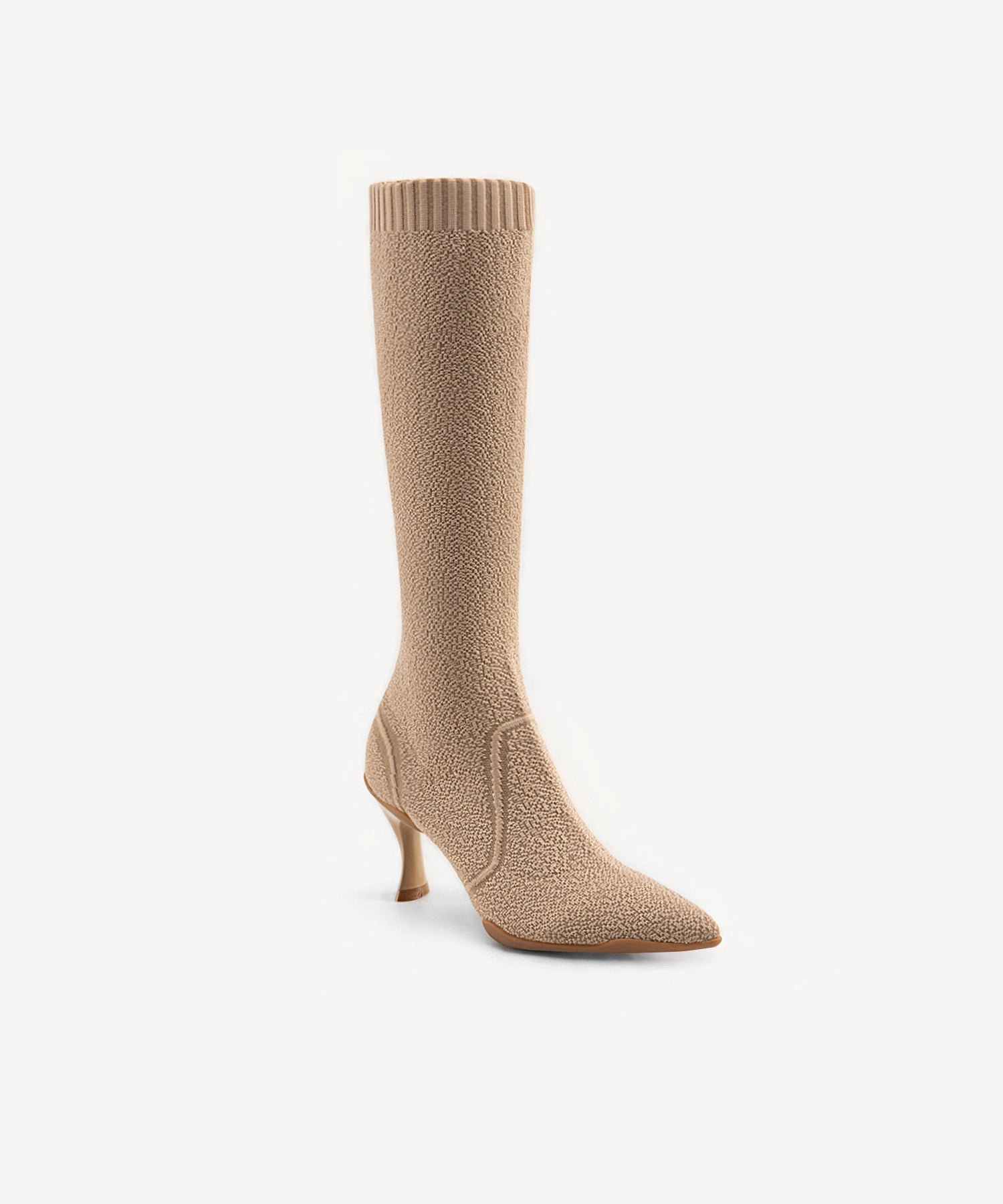 Minimalist Pointed Toe Heeled Long Boots#color_Apricot