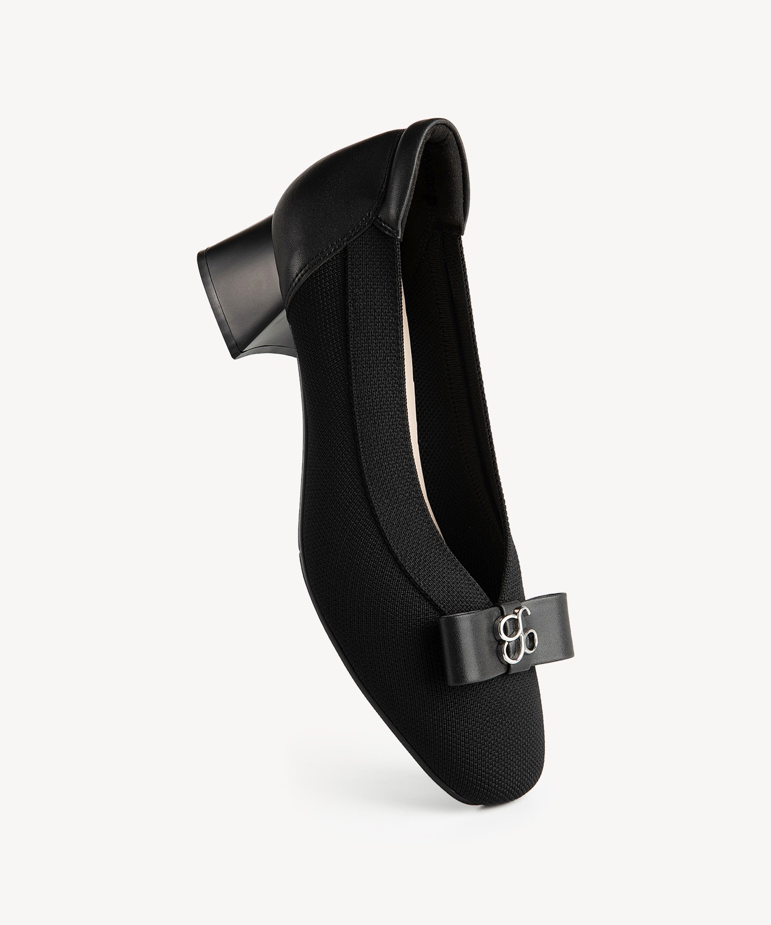 Bow Round Toe Heeled Pumps COSY ISLAND #color_black