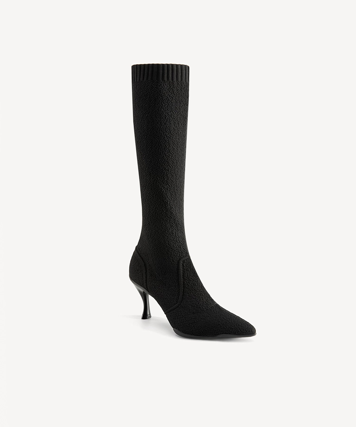 Minimalist Pointed Toe Heeled Long Boots#color_black