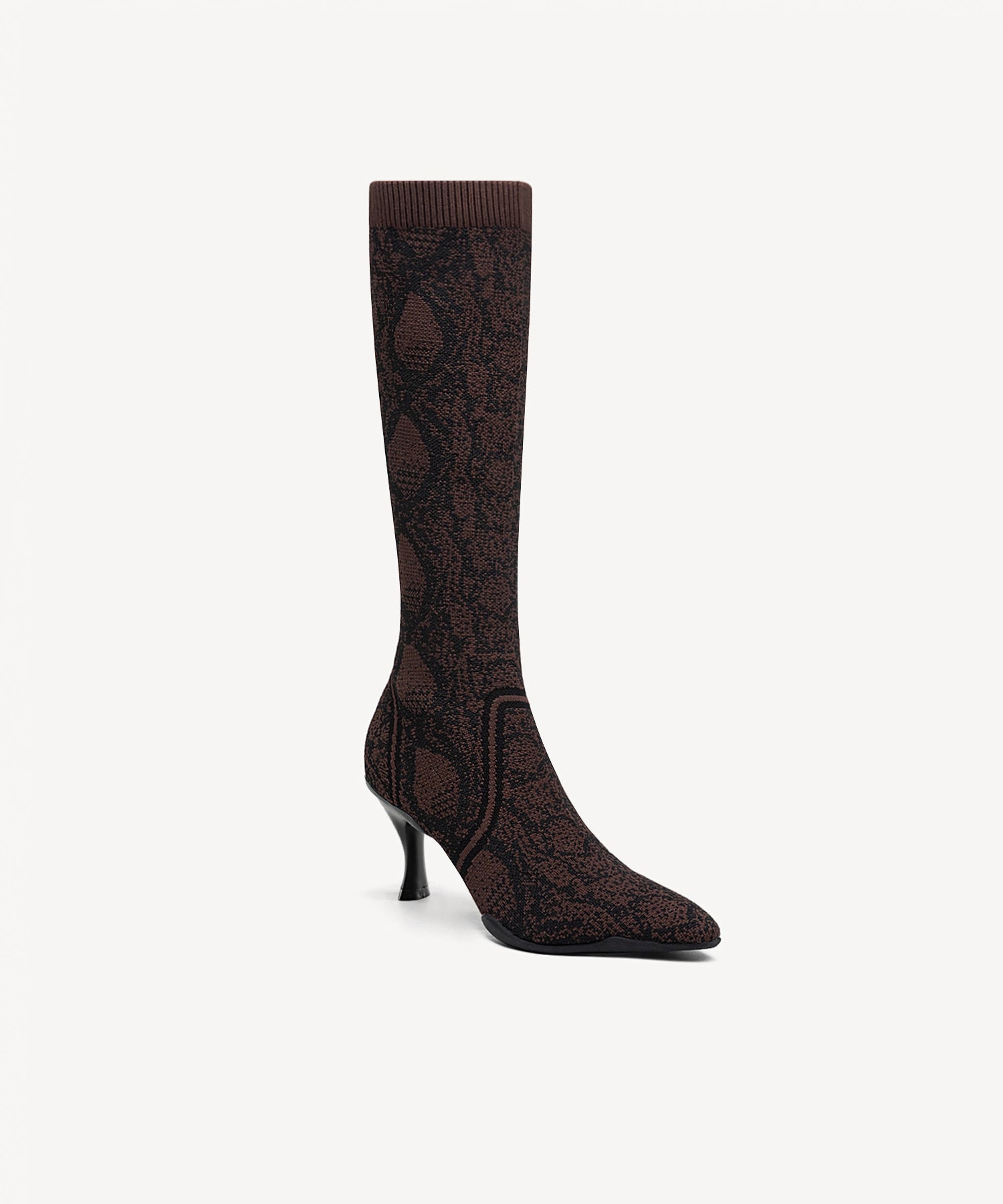 Minimalist Pointed Toe Heeled Long Boots#color_brown snake print