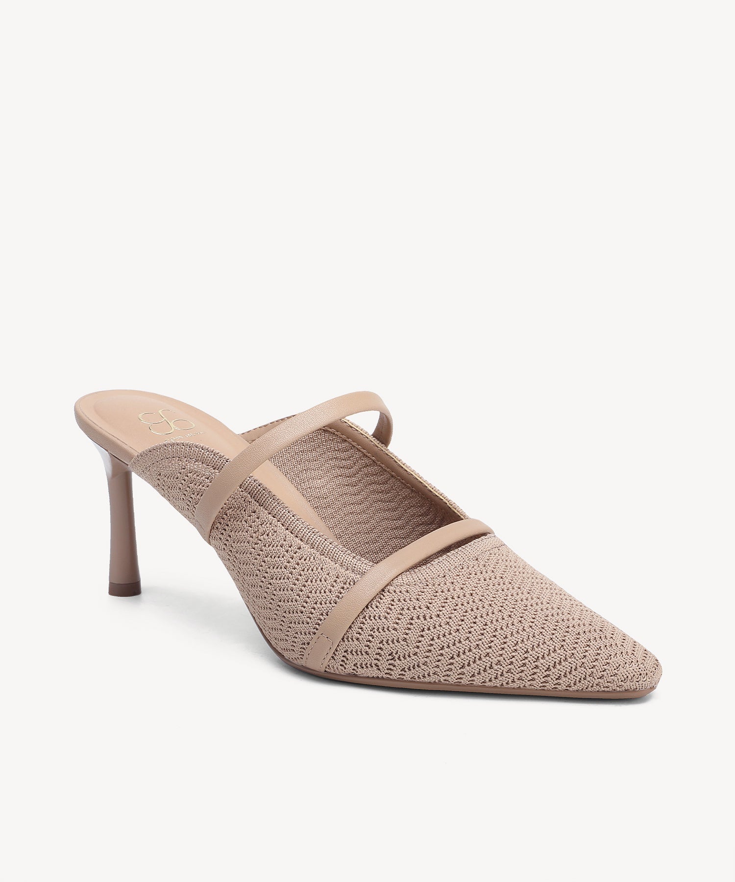 Commute Knit Pointed Toe Heeled Mules#color_apricot