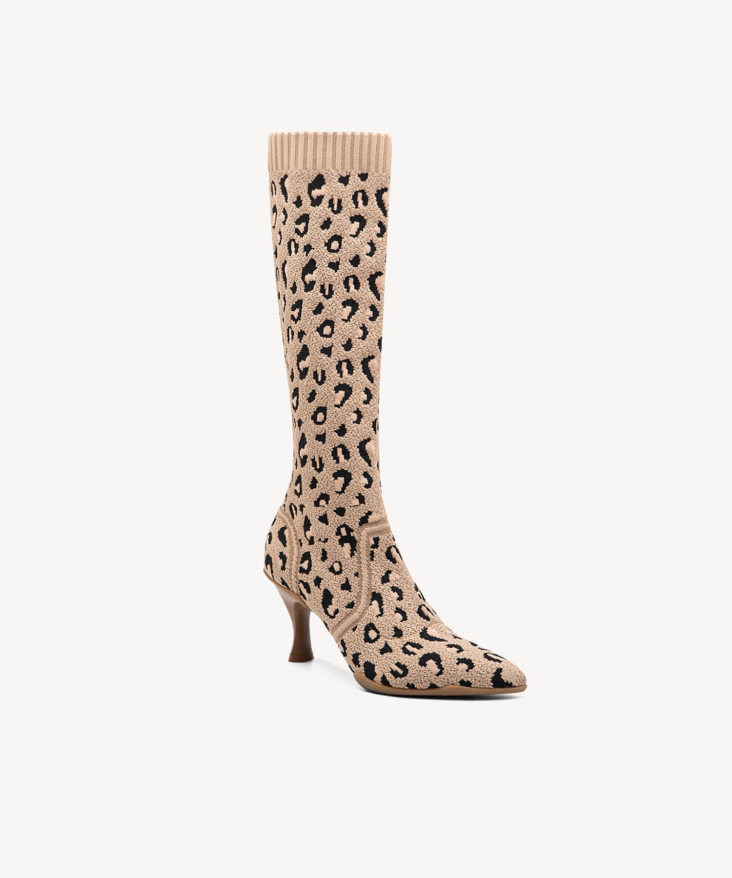 Minimalist Pointed Toe Heeled Long Boots#color_leopard