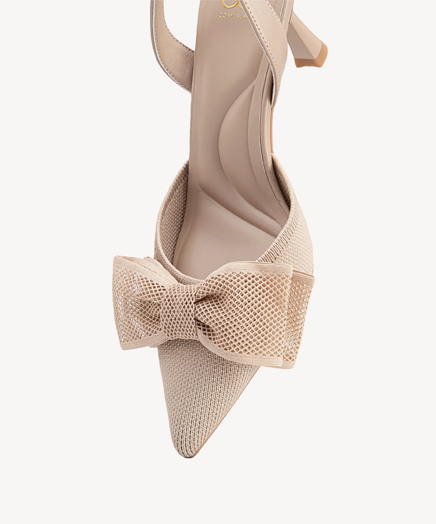 Bowtention Lace Pointed Toe Heeled Slingback #color_apricot