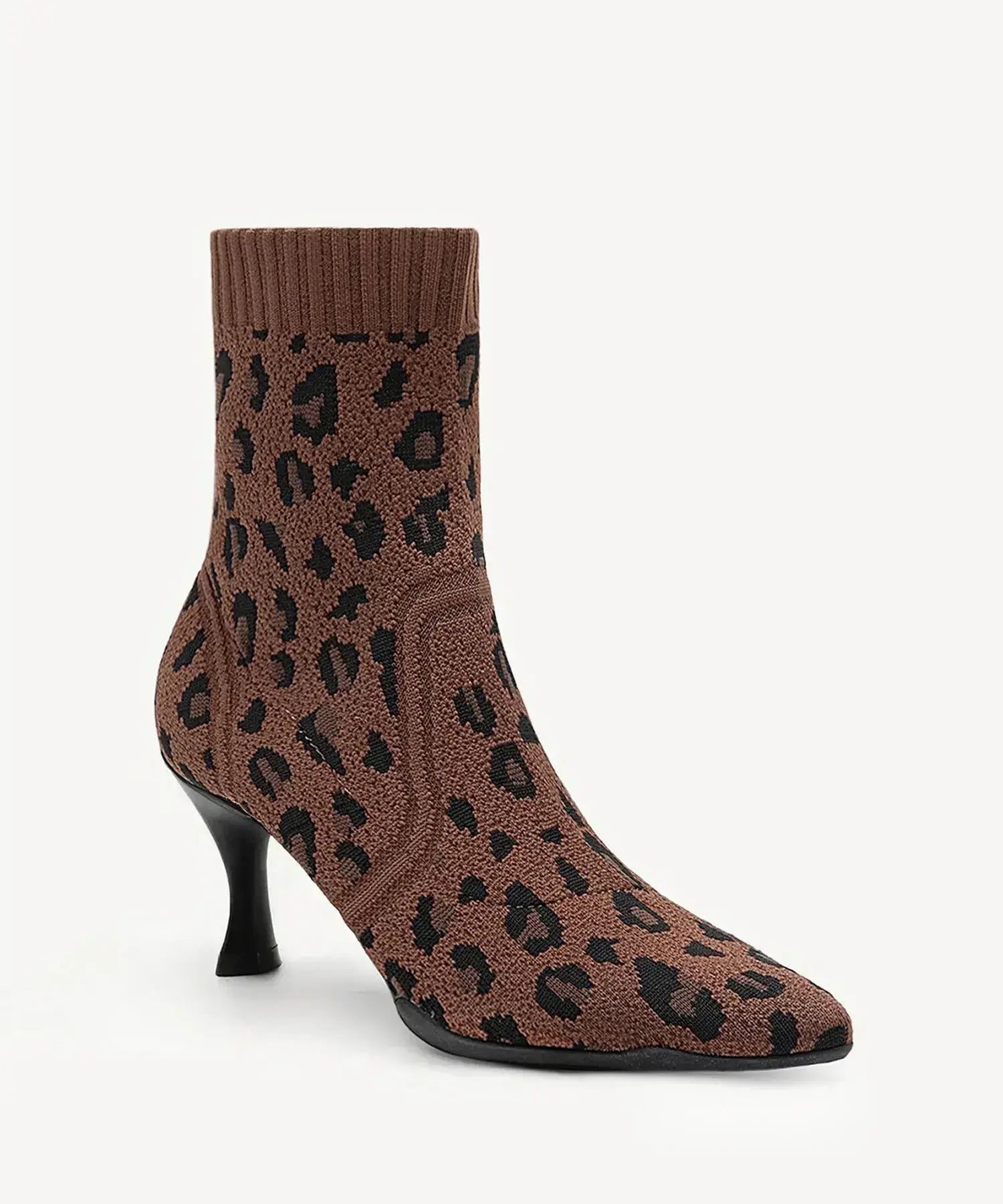 Minimalist Pointed Toe Stiletto Ankle Boots#color_brown leopard