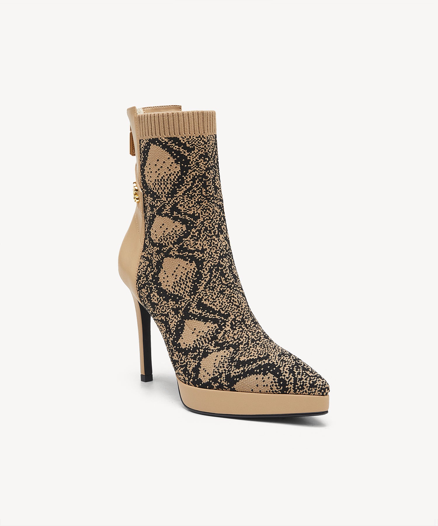 Sexy Pointed Toe Soles Ankle Boots #color_apricot snake print