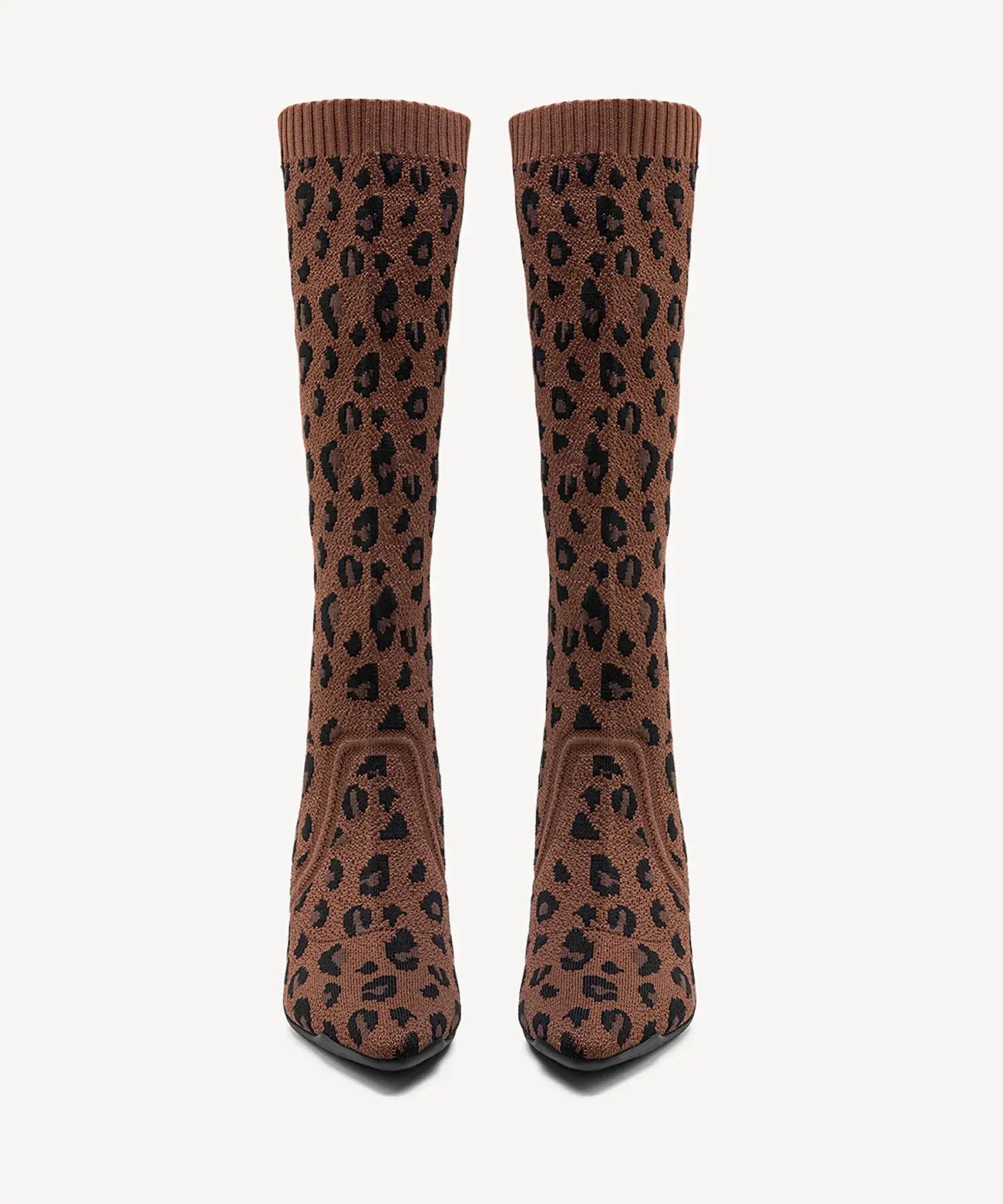 Minimalist Pointed Toe Heeled Long Boots#color_brown leopard