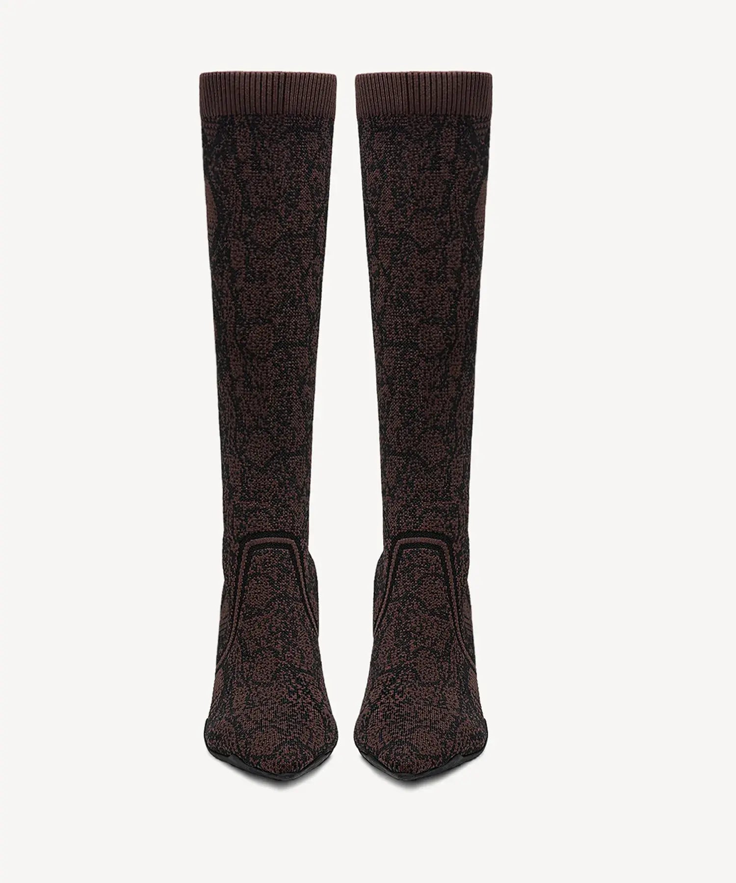 Minimalist Pointed Toe Heeled Long Boots#color_brown snake print