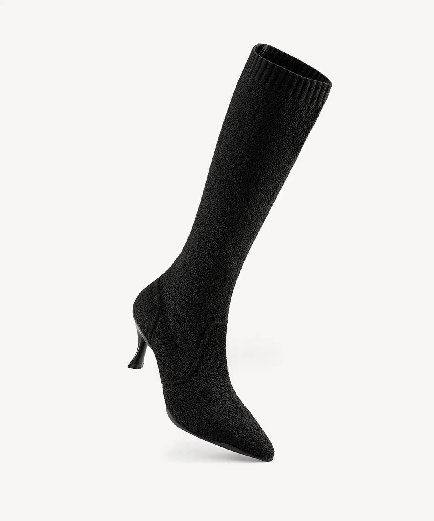 Minimalist Pointed Toe Heeled Long Boots#color_black