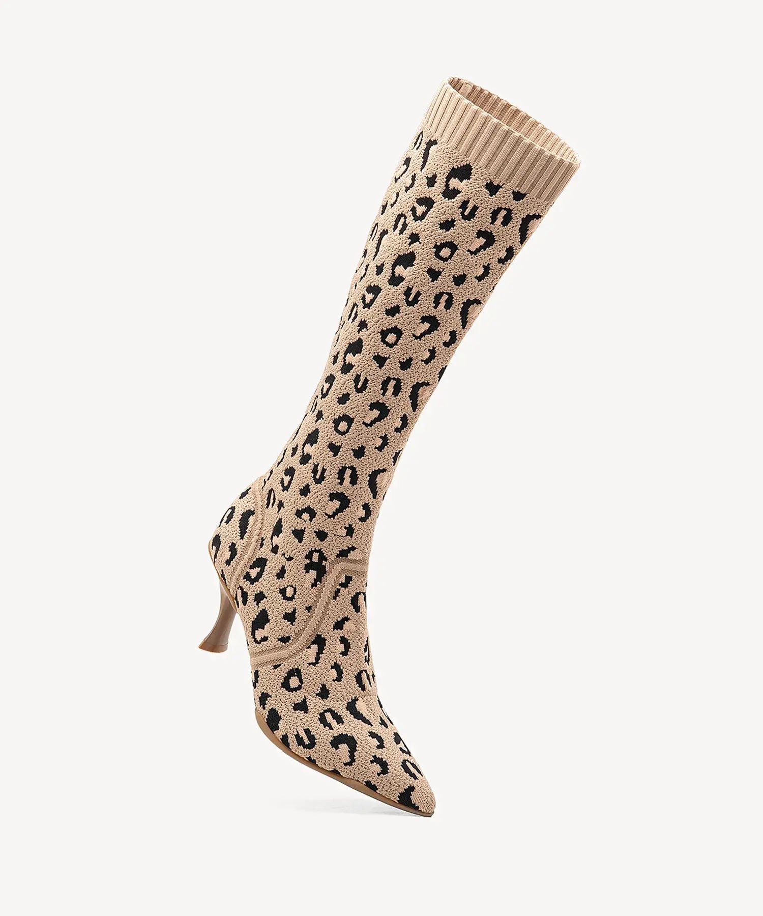 Minimalist Pointed Toe Heeled Long Boots#color_leopard