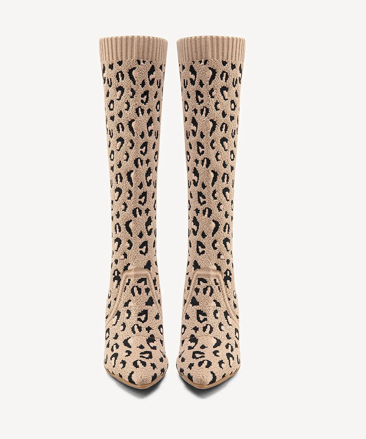 Minimalist Pointed Toe Heeled Long Boots#color_leopard