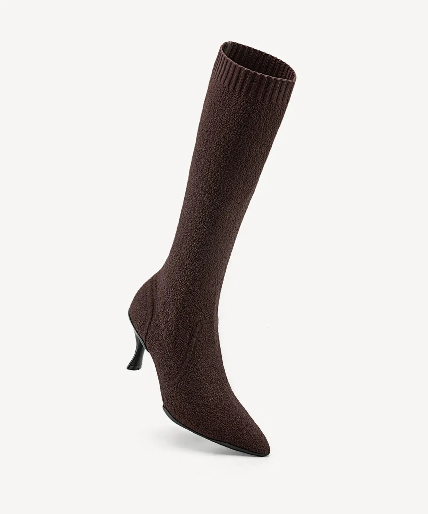 Minimalist Pointed Toe Heeled Long Boots#color_coffee