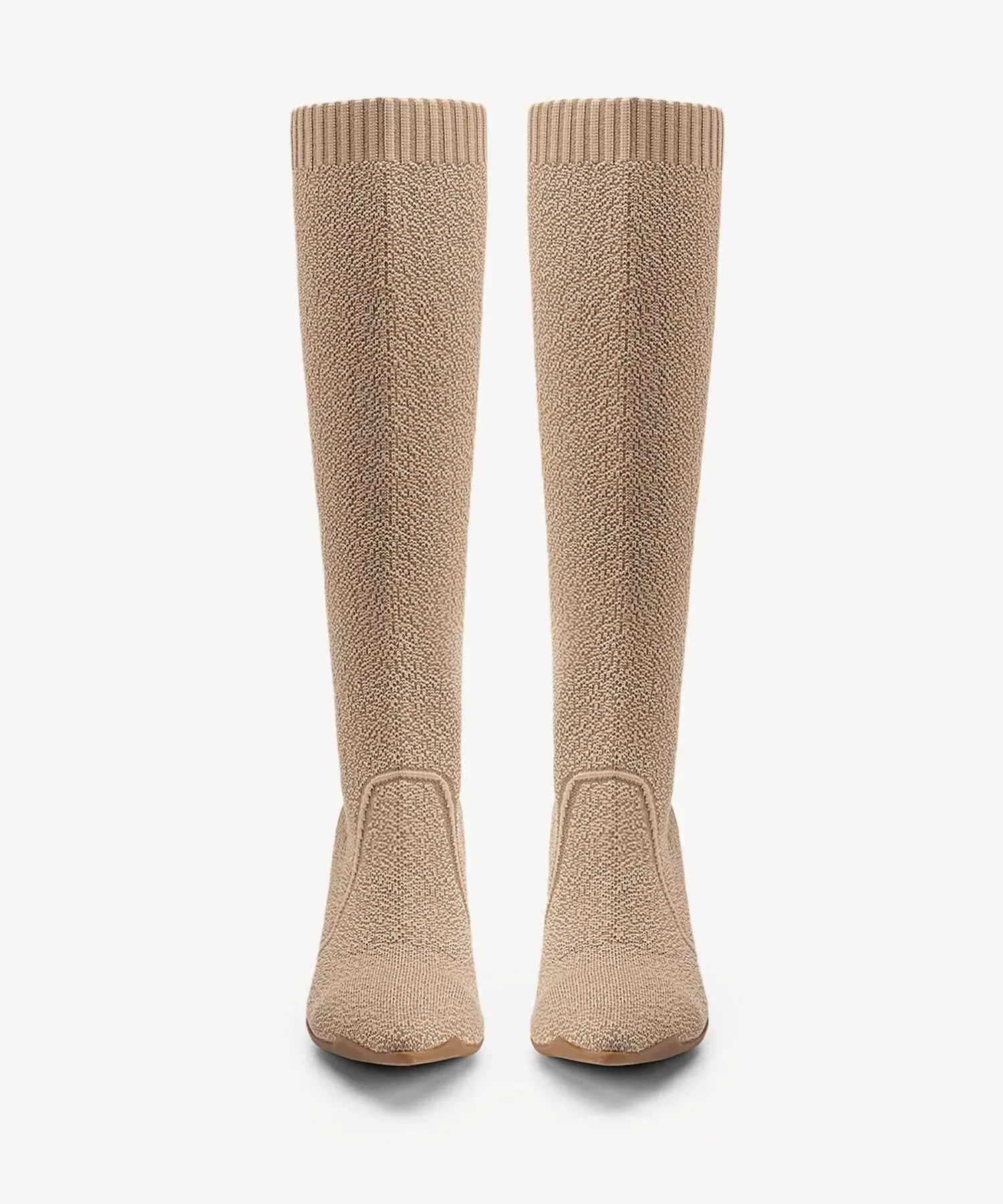 Minimalist Pointed Toe Heeled Long Boots#color_Apricot