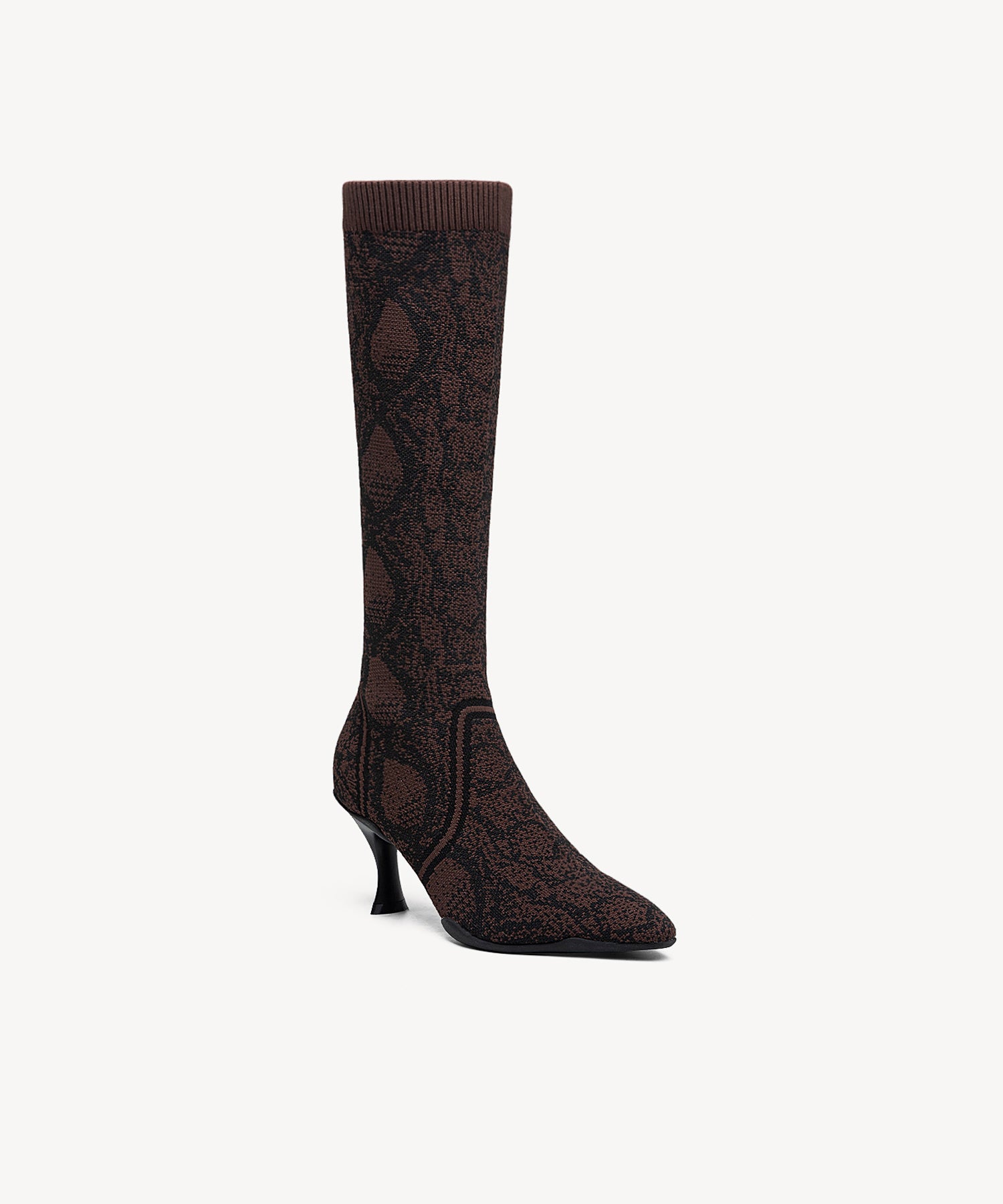 Minimalist Pointed Toe Heeled Long Boots#color_brown snake print