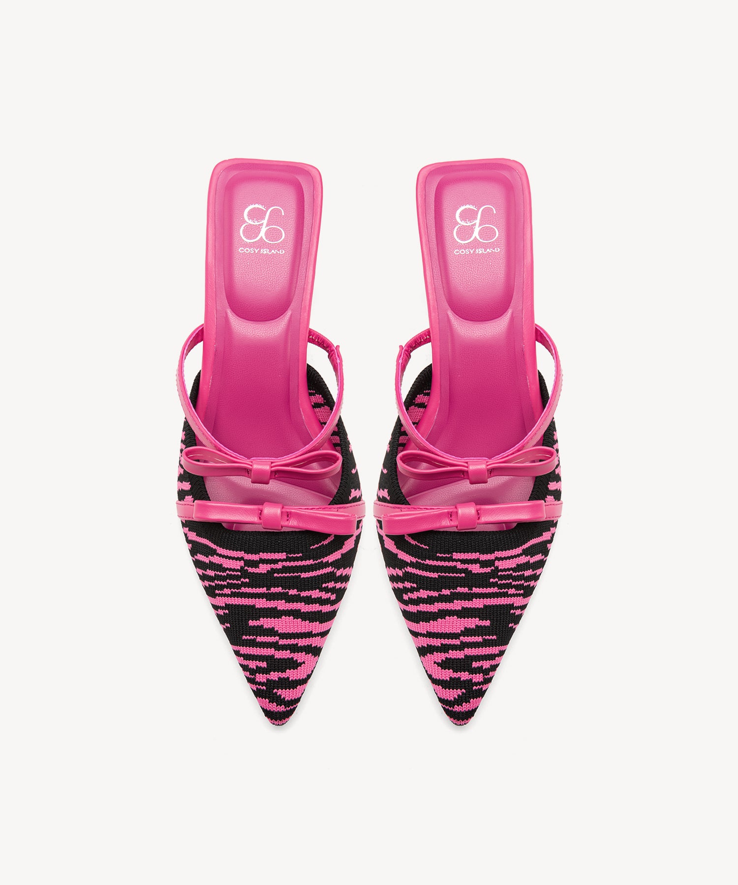 Bowknot Pointed Toe Heeled Mules Cosy Island #color_hot pink zebra