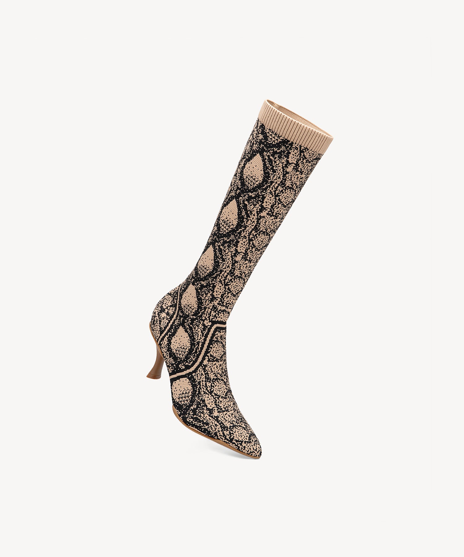 Minimalist Pointed Toe Heeled Long Boots#color_Apricot snake print