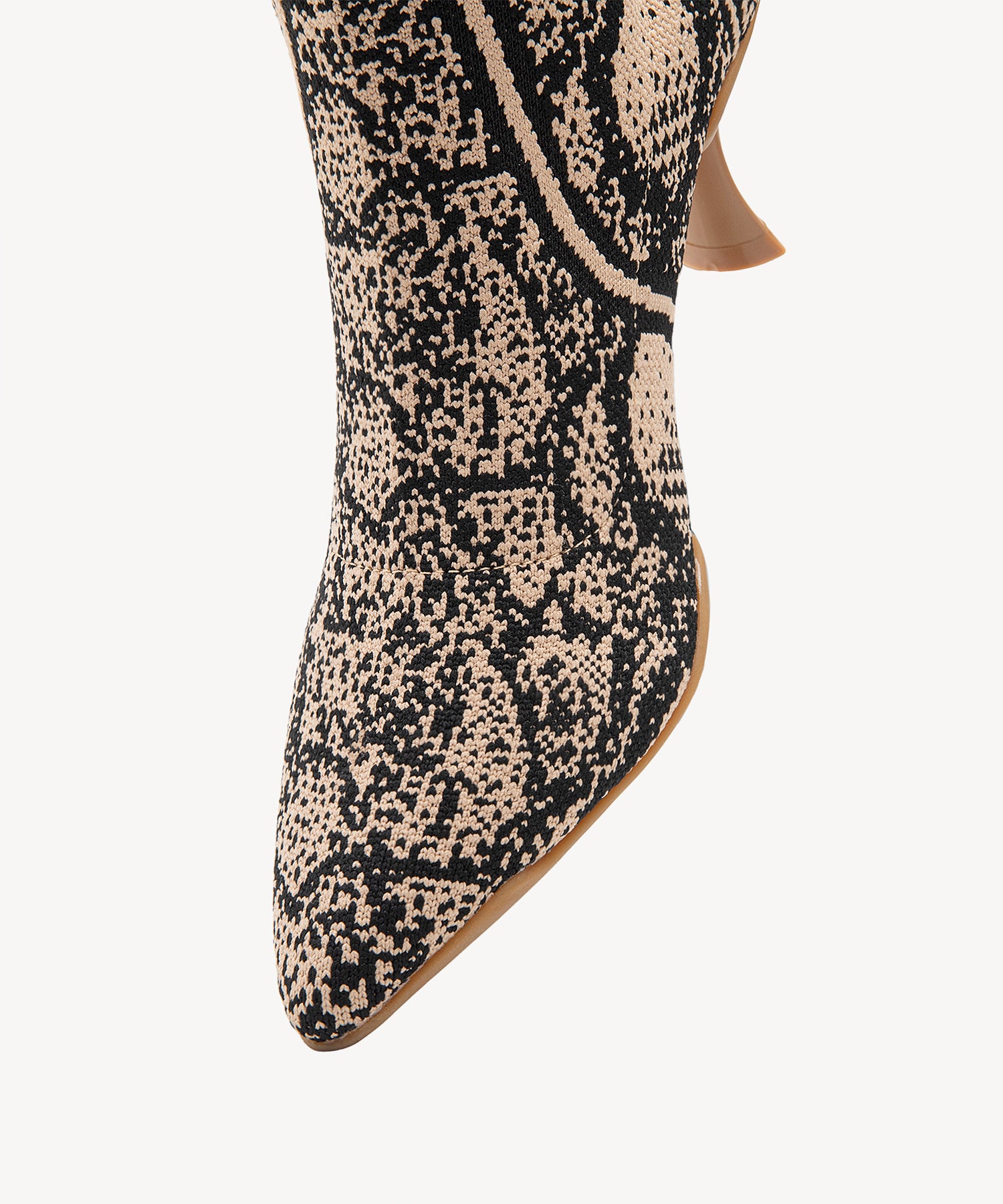 Minimalist Pointed Toe Heeled Long Boots#color_Apricot snake print