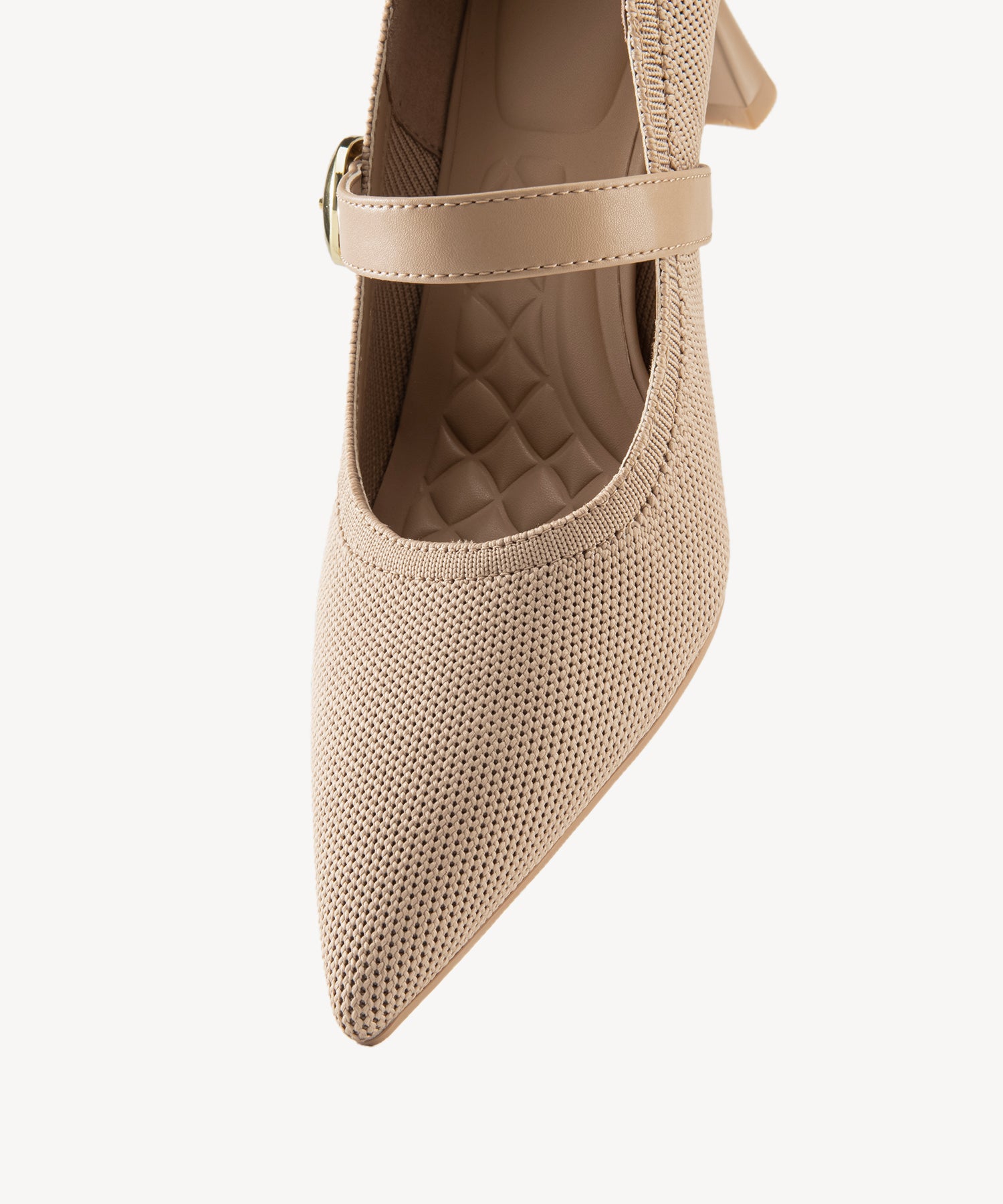 Removable Strap Pointed Toe Heeled Pumps#color_apricot