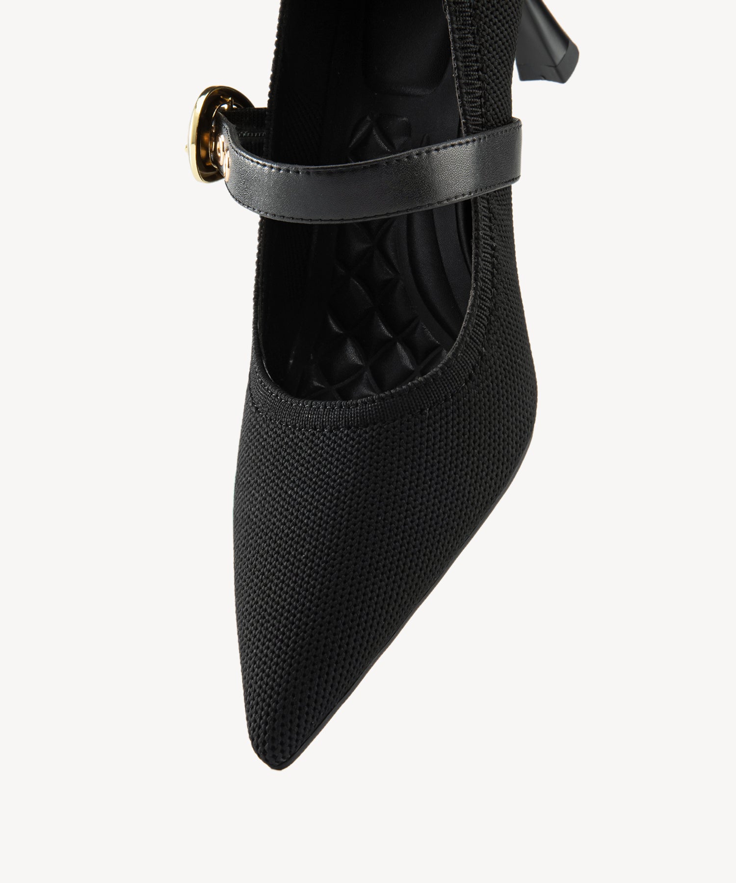 Removable Strap Pointed Toe Heeled Pumps#color_black
