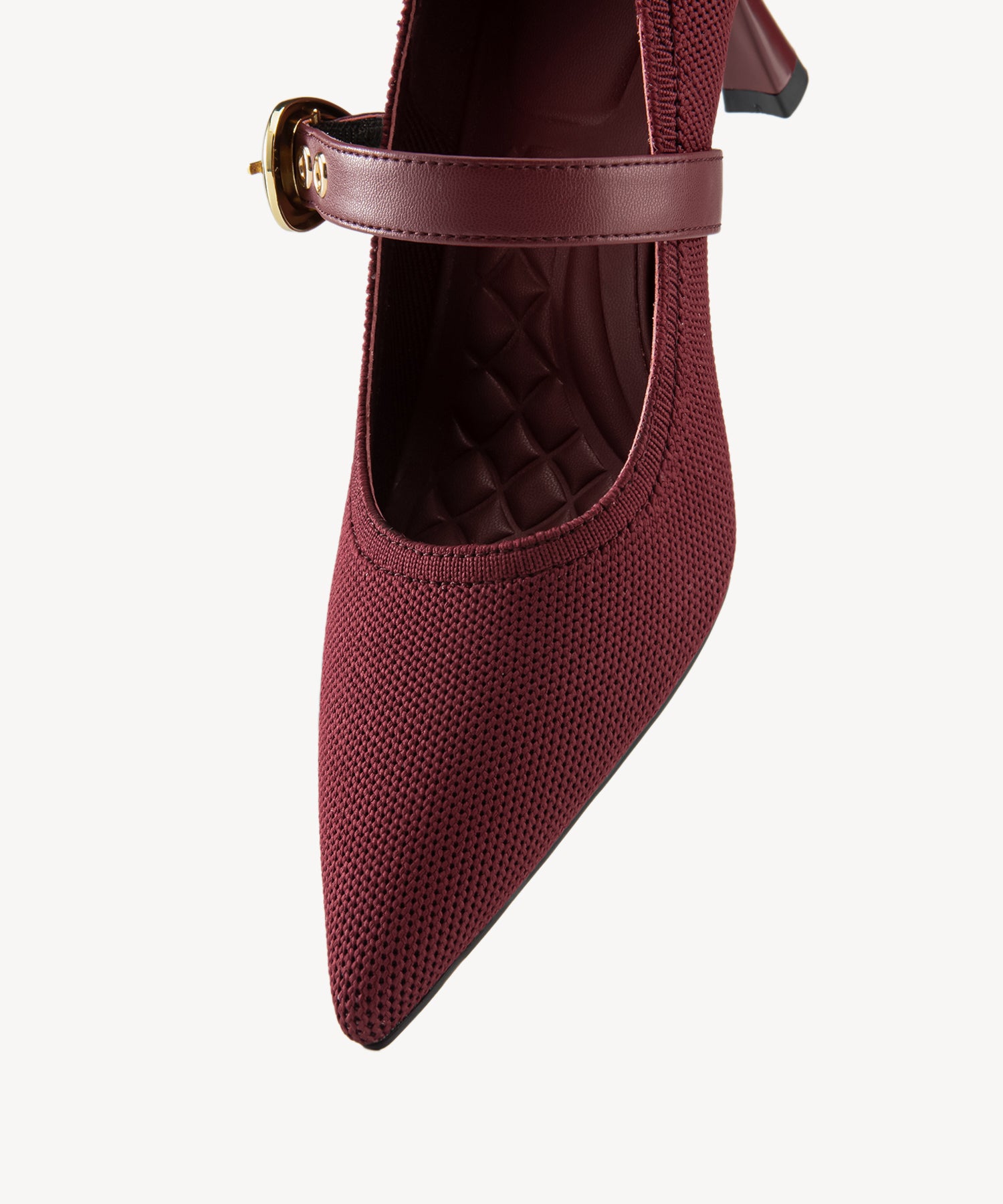 Removable Strap Pointed Toe Heeled Pumps#color_burgundy