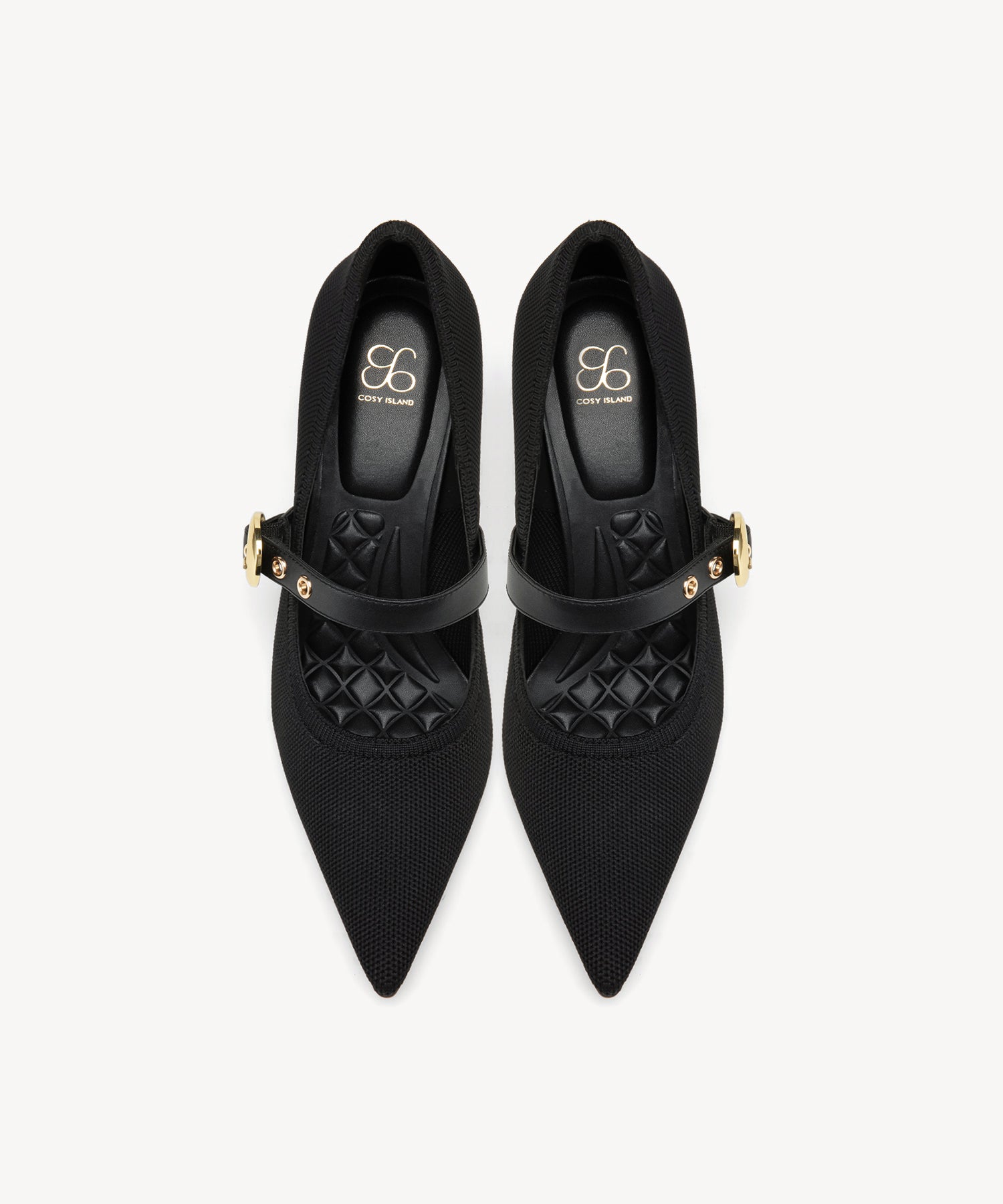 Removable Strap Pointed Toe Heeled Pumps#color_black