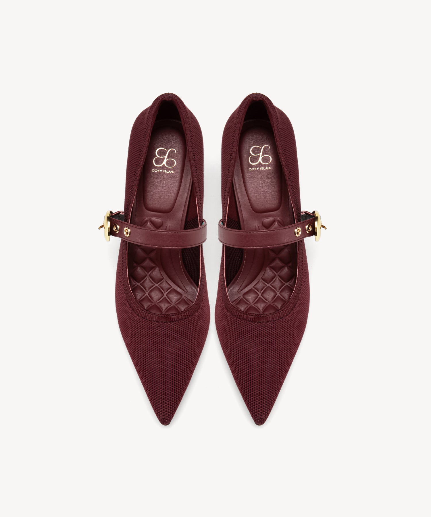 Removable Strap Pointed Toe Heeled Pumps#color_burgundy