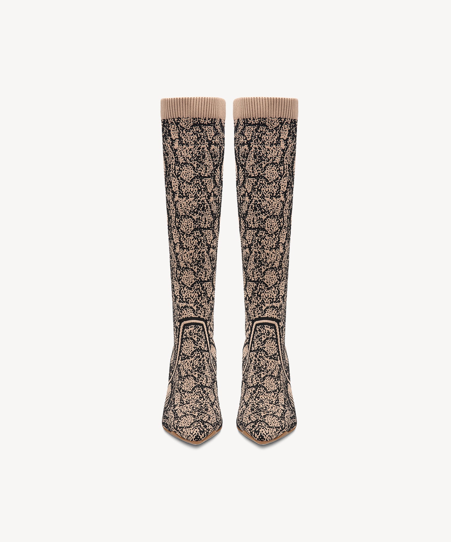 Minimalist Pointed Toe Heeled Long Boots#color_Apricot snake print