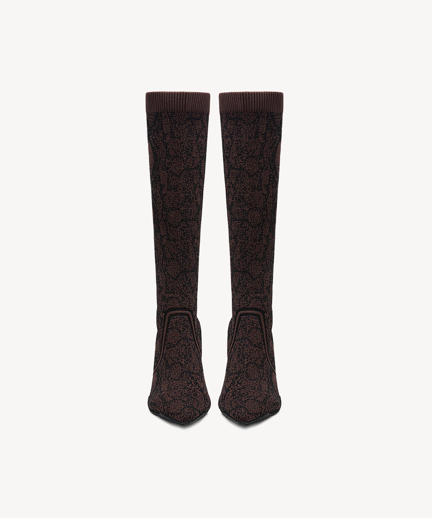 Minimalist Pointed Toe Heeled Long Boots#color_brown snake print