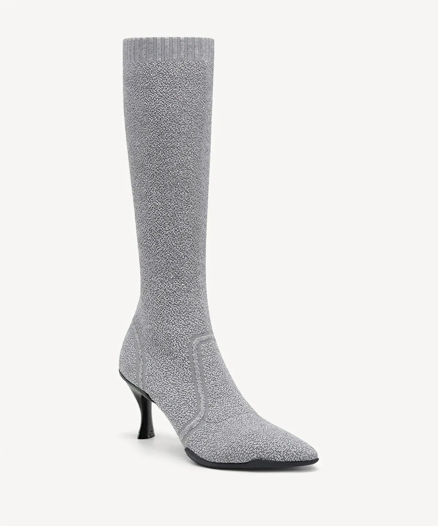 Minimalist Pointed Toe Heeled Long Boots#color_grey