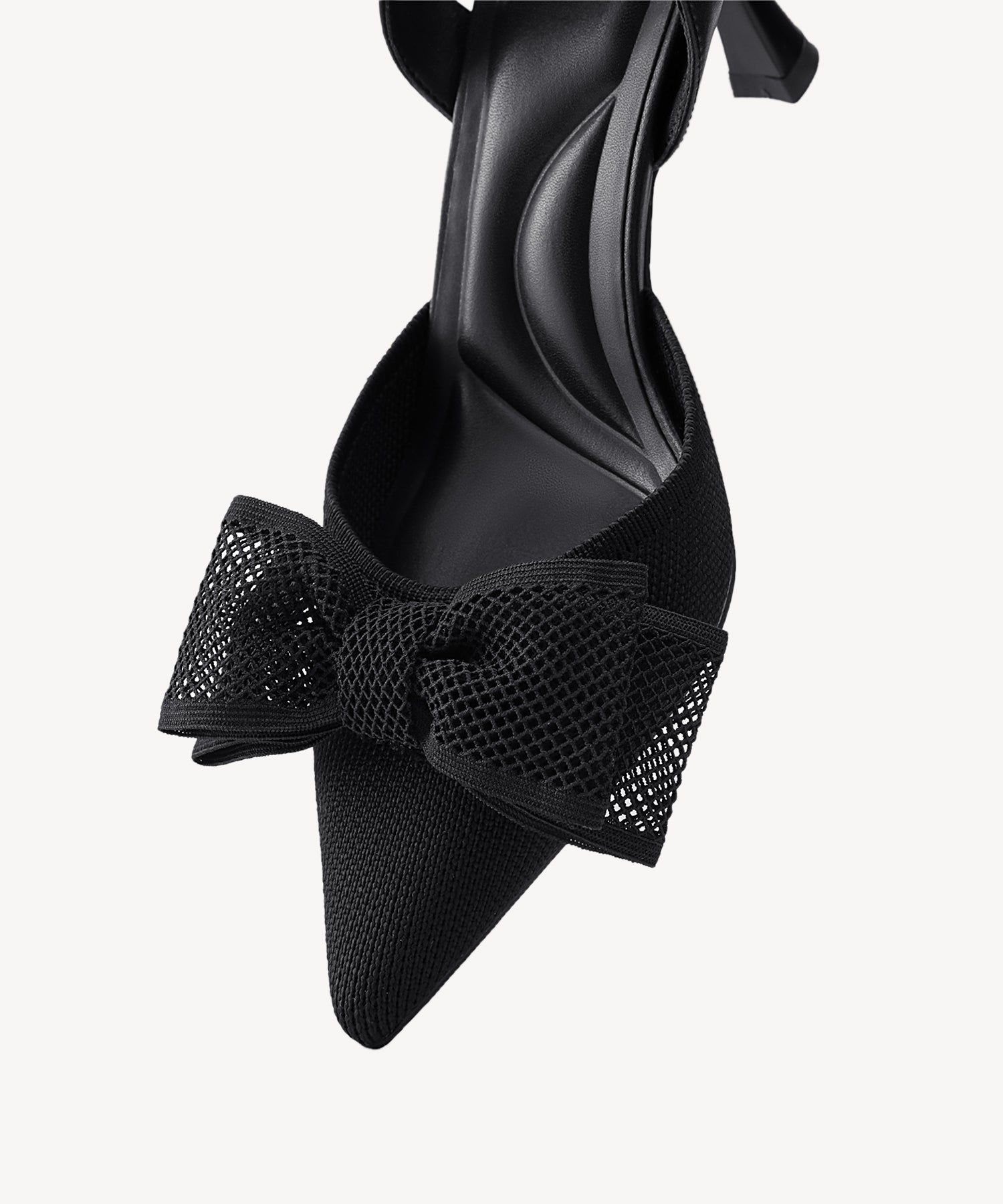 Bowtention Lace Pointed Toe Heeled Slingback #color_black