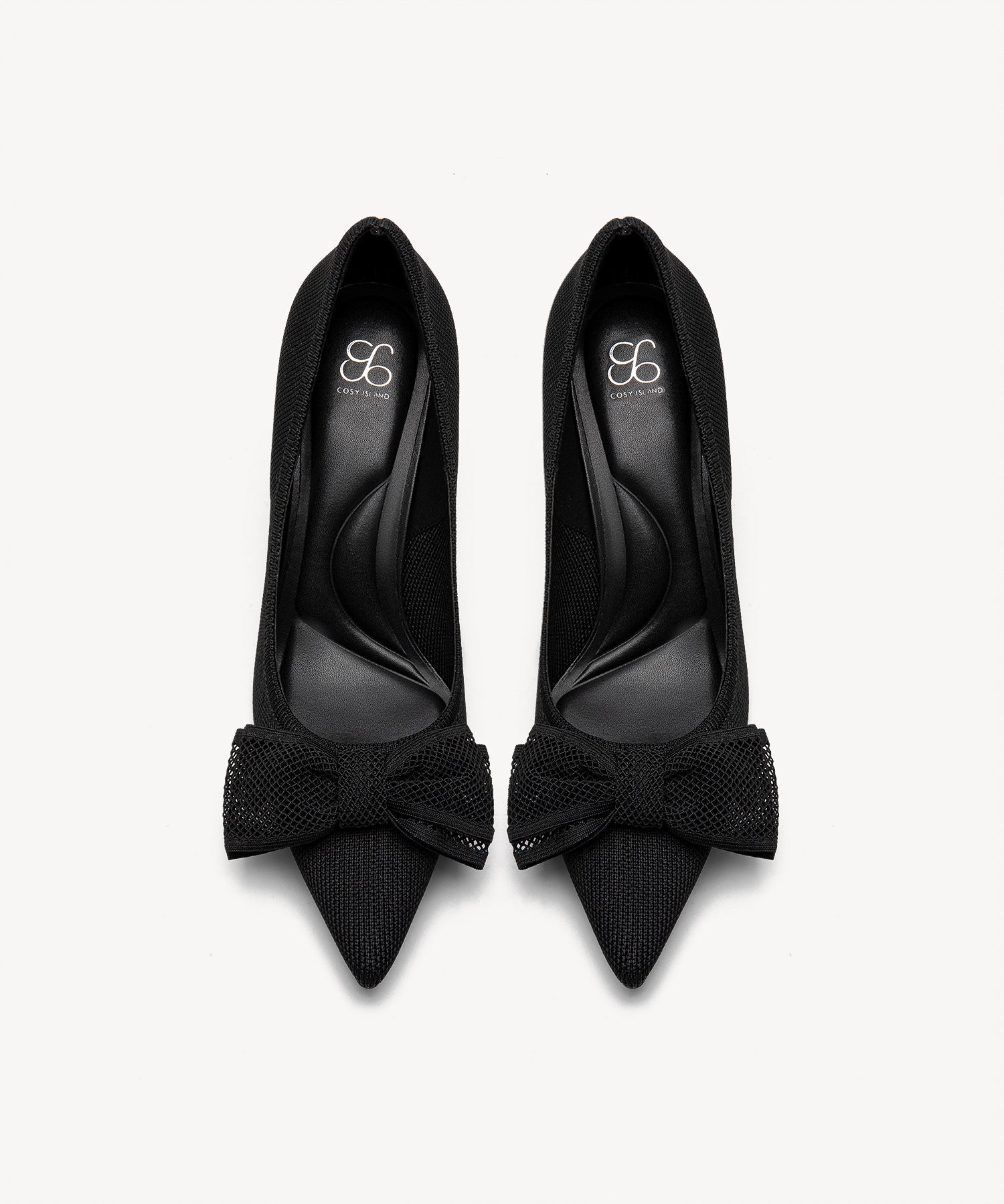 Bowtention Lace Pointed Toe Heeled Pumps
#color_black