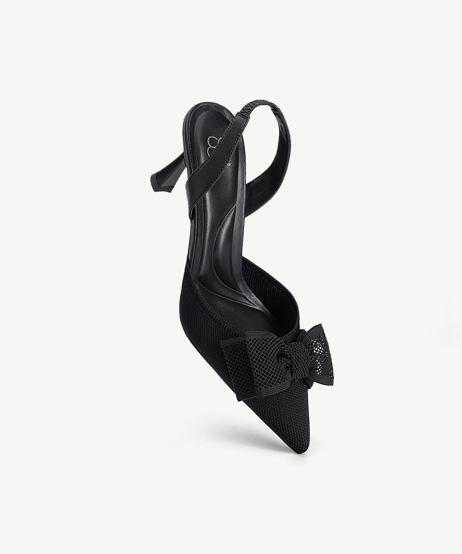 Bowtention Lace Pointed Toe Heeled Slingback #color_black