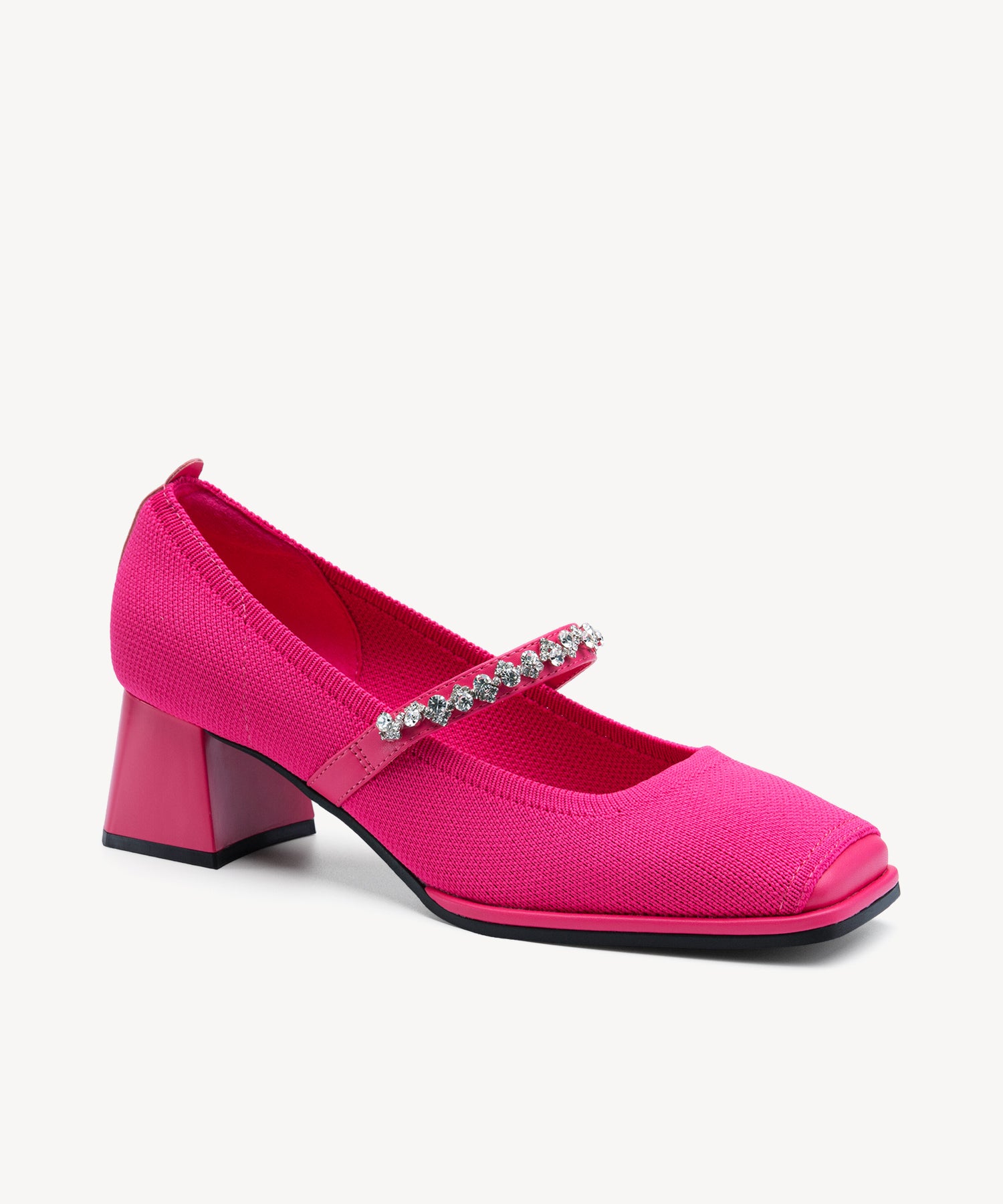 MOUSSE FIT Rhinestones Square Toe Mary Jane Cosy Island #color_hot pink